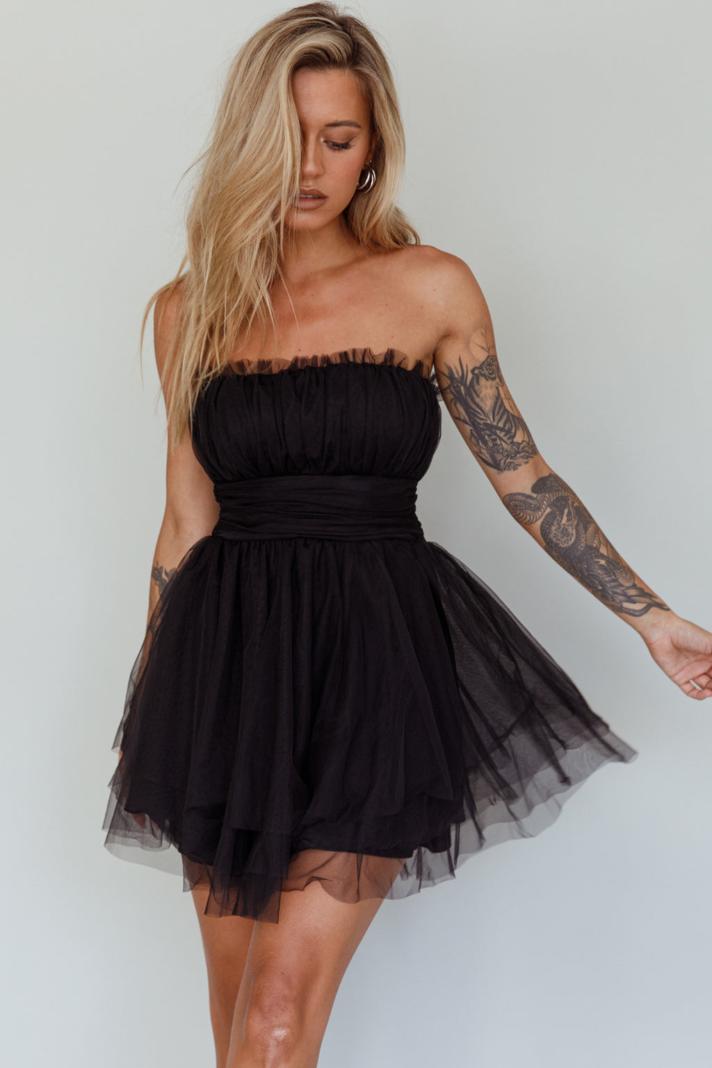 Fayette Strapless Mesh Mini Dress Black by Selfie Leslie Australia