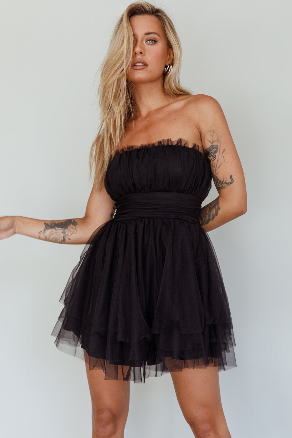 Fayette Strapless Mesh Mini Dress Black by Selfie Leslie Australia