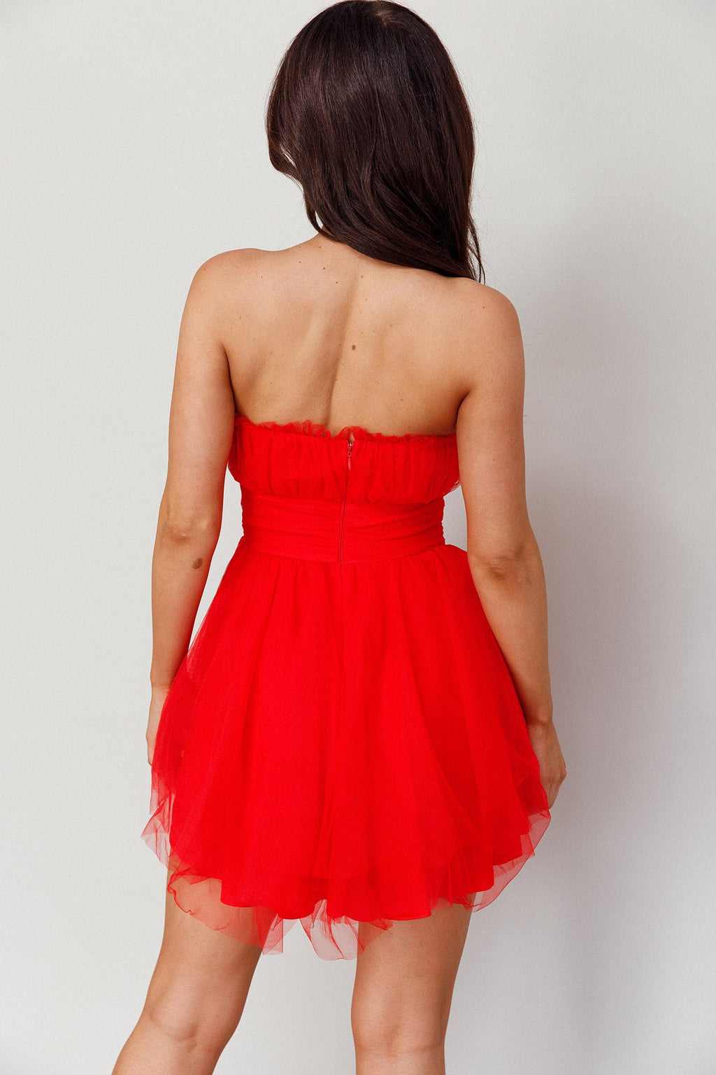 Fayette Strapless Mesh Mini Dress Red by Selfie Leslie