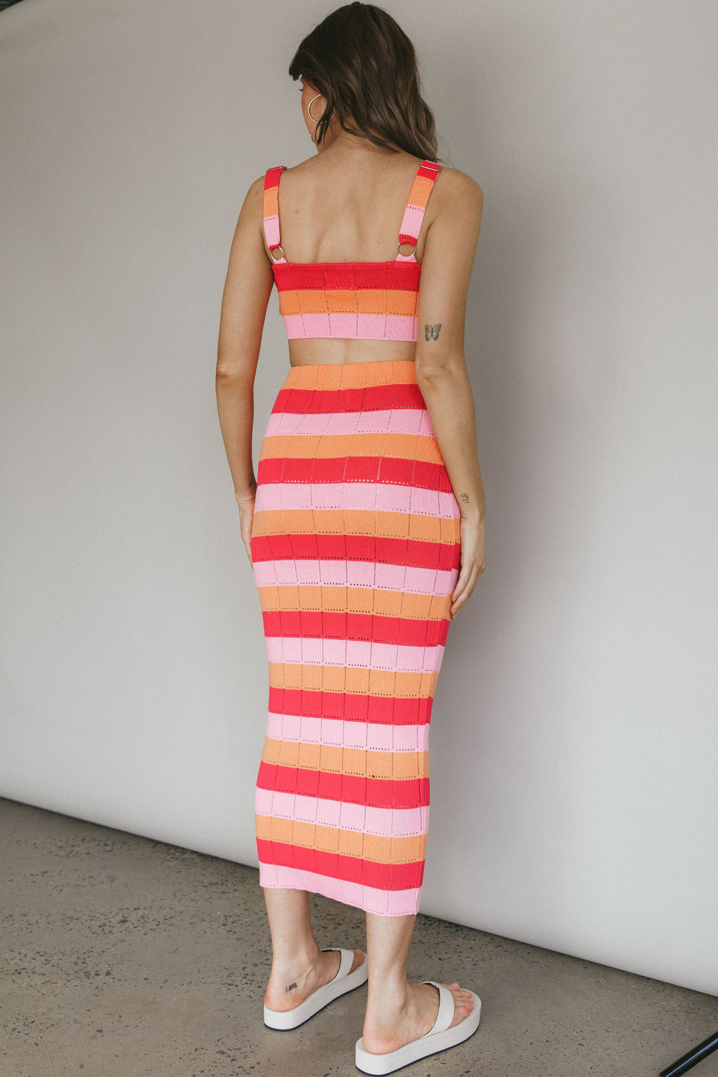 Chase The Sunrise Knit Maxi Skirt Striped Pink by Selfie Leslie Australia