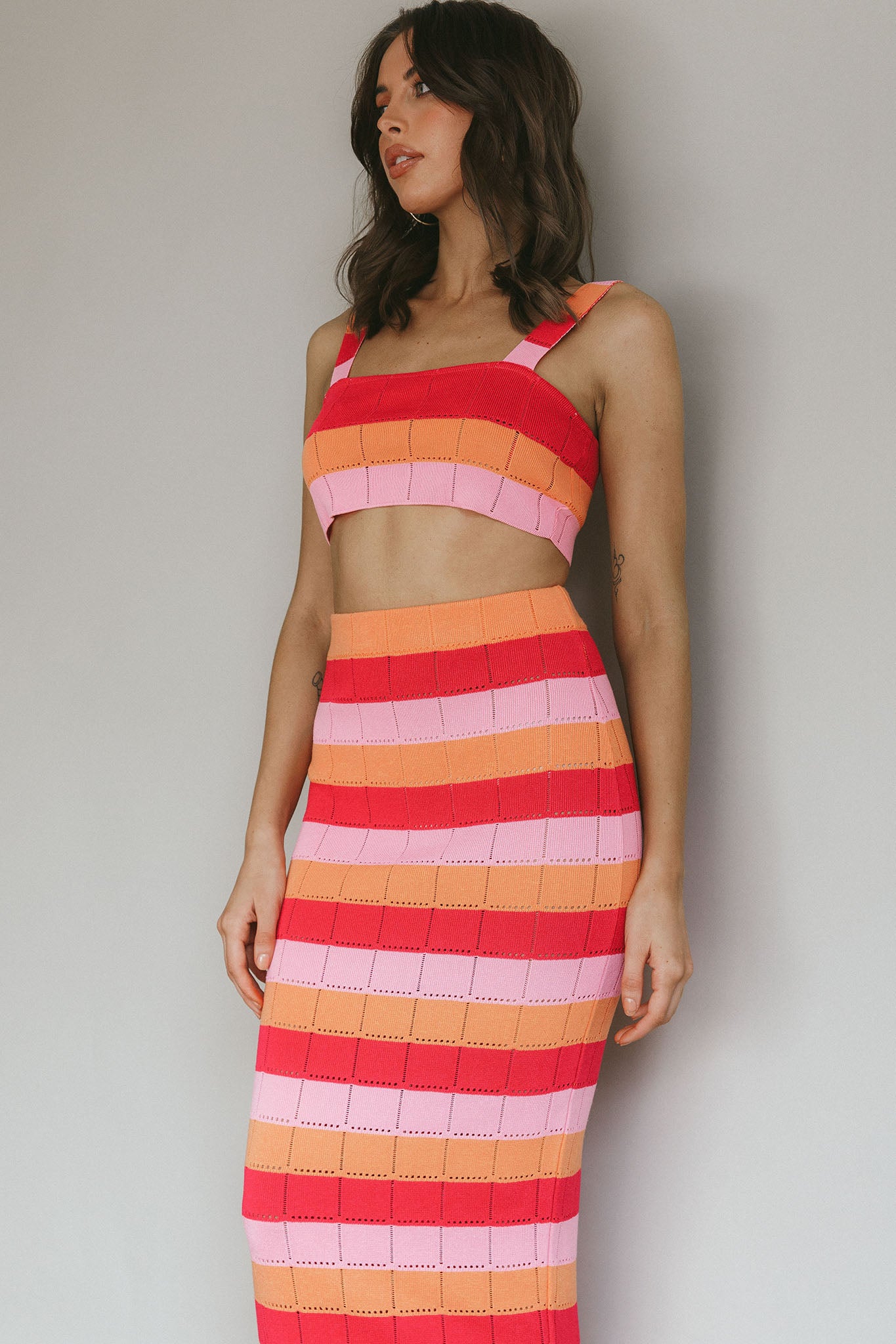 Chase The Sunrise Knit Crop Top Striped Pink by Selfie Leslie Australia