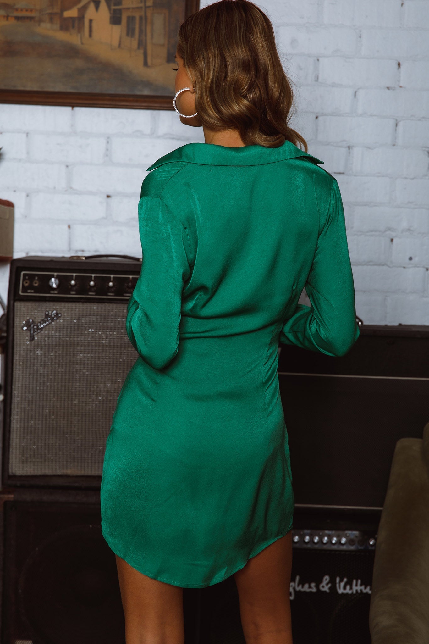 Marinah Tie Bust Shirt Dress Green by Selfie Leslie