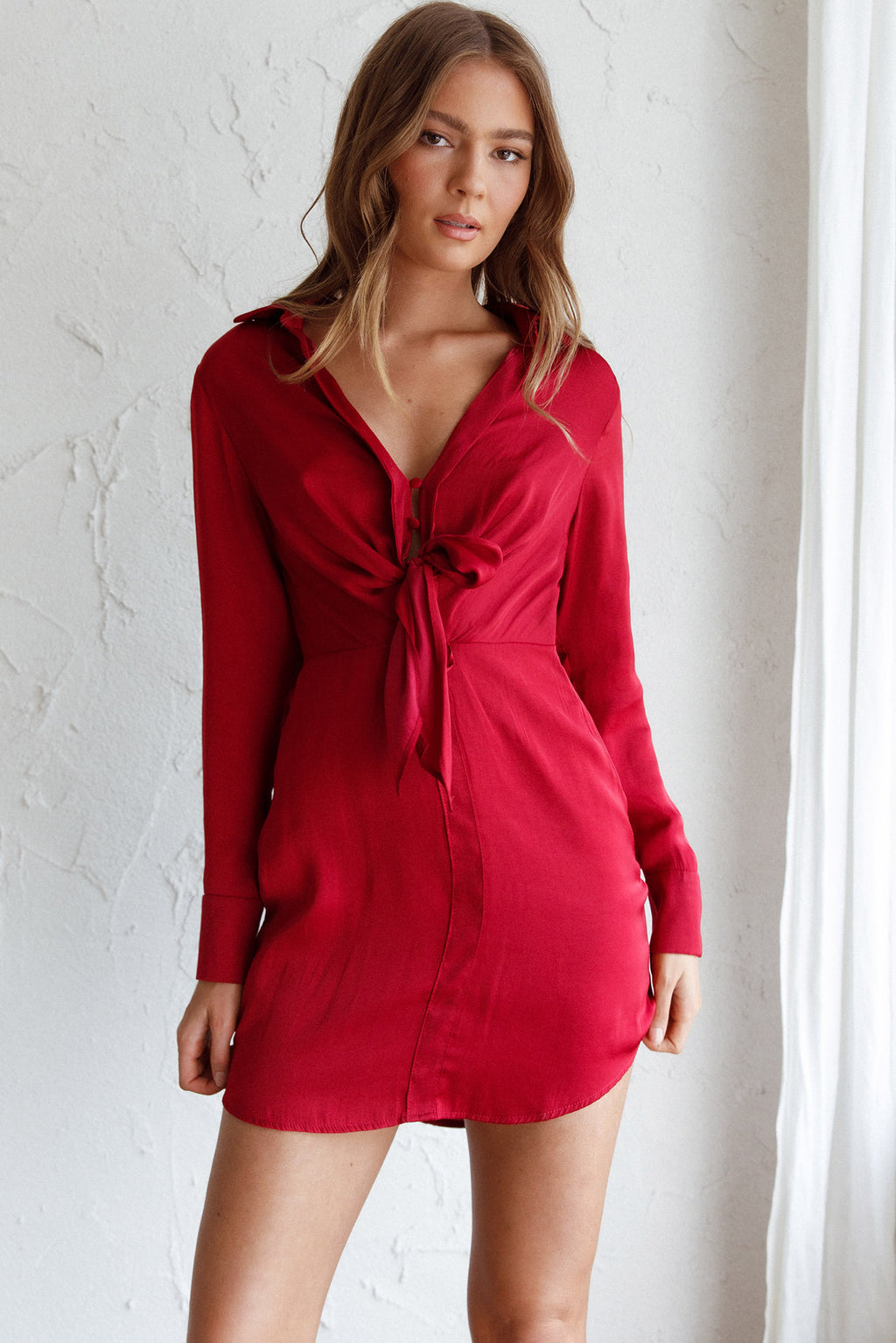 Marinah Tie Bust Shirt Dress Wine by Selfie Leslie Australia