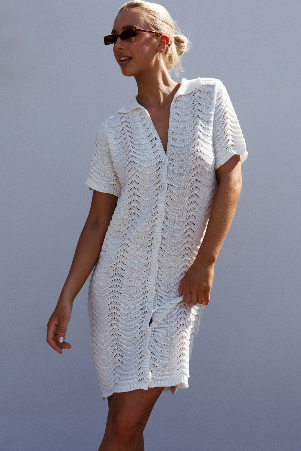 Glennon B Crochet Shirt Dress White by Selfie Leslie Australia