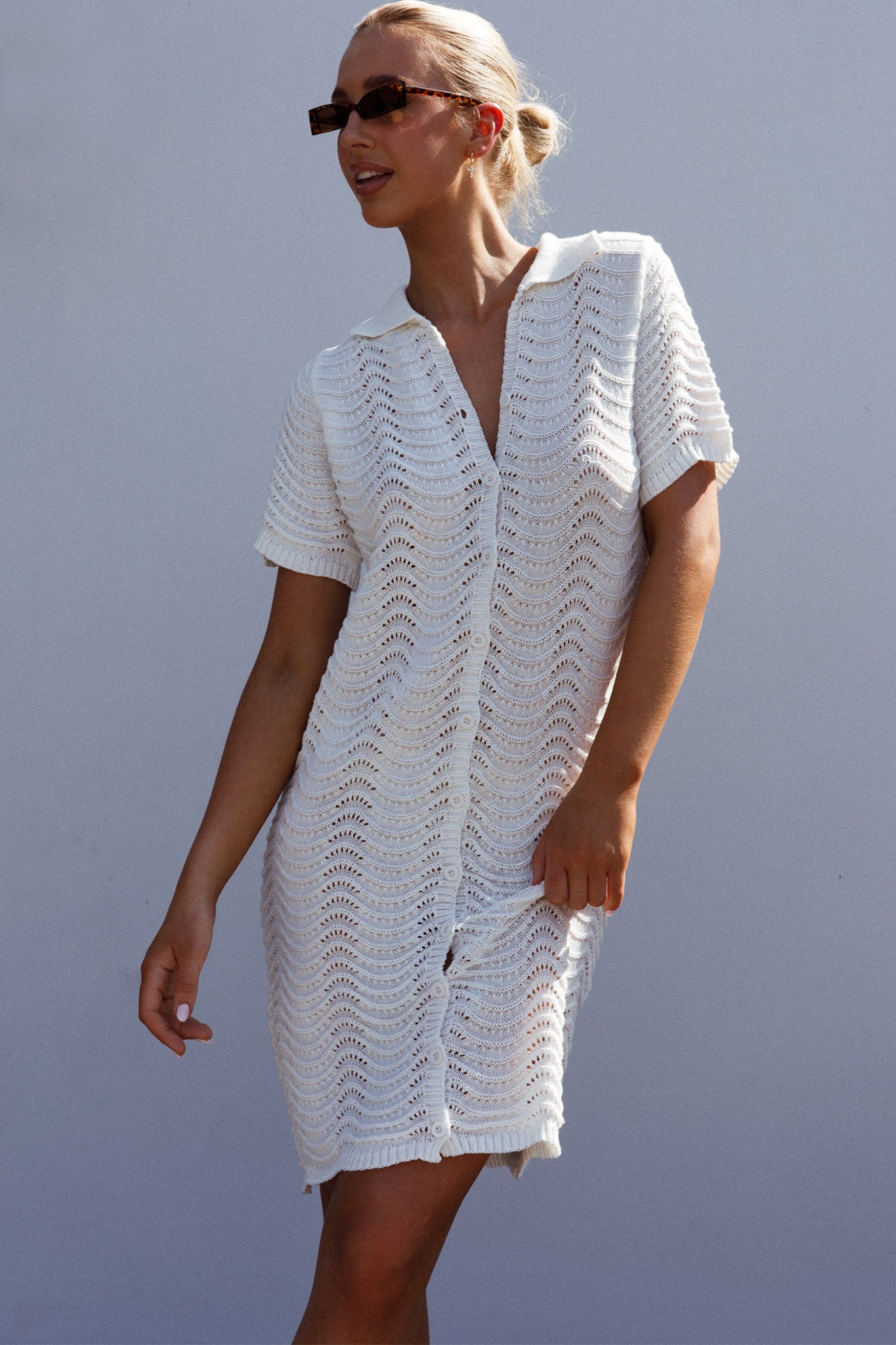 Glennon B Crochet Shirt Dress White by Selfie Leslie Australia