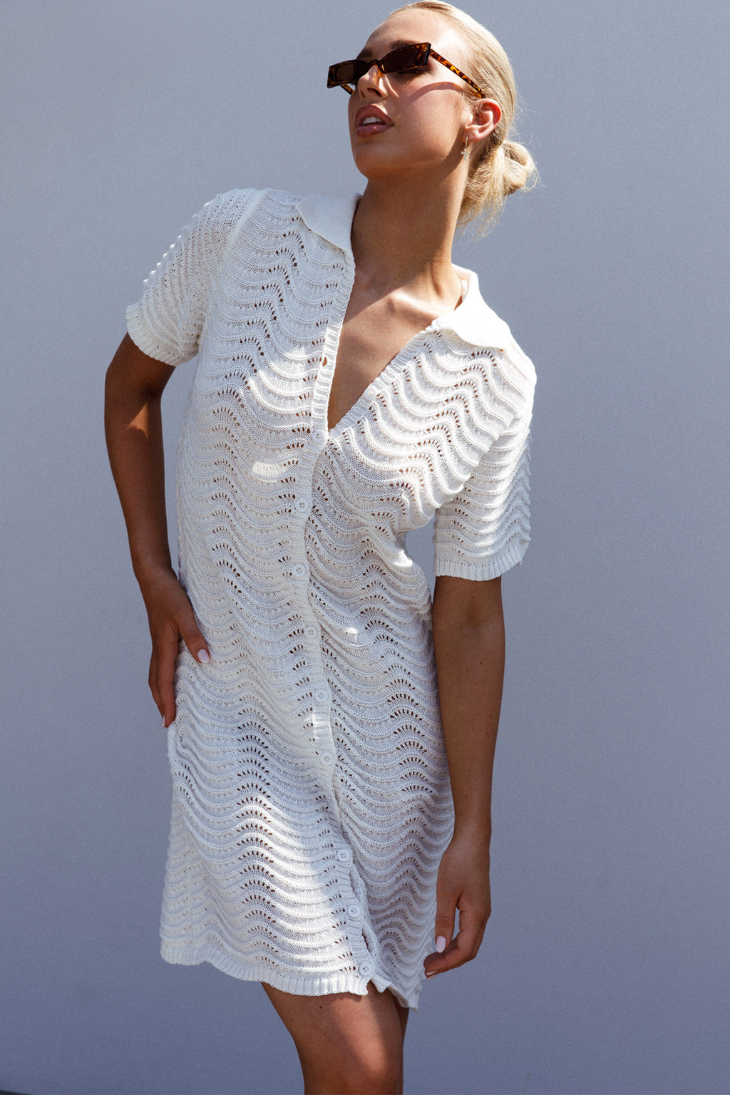 Glennon B Crochet Shirt Dress White by Selfie Leslie Australia