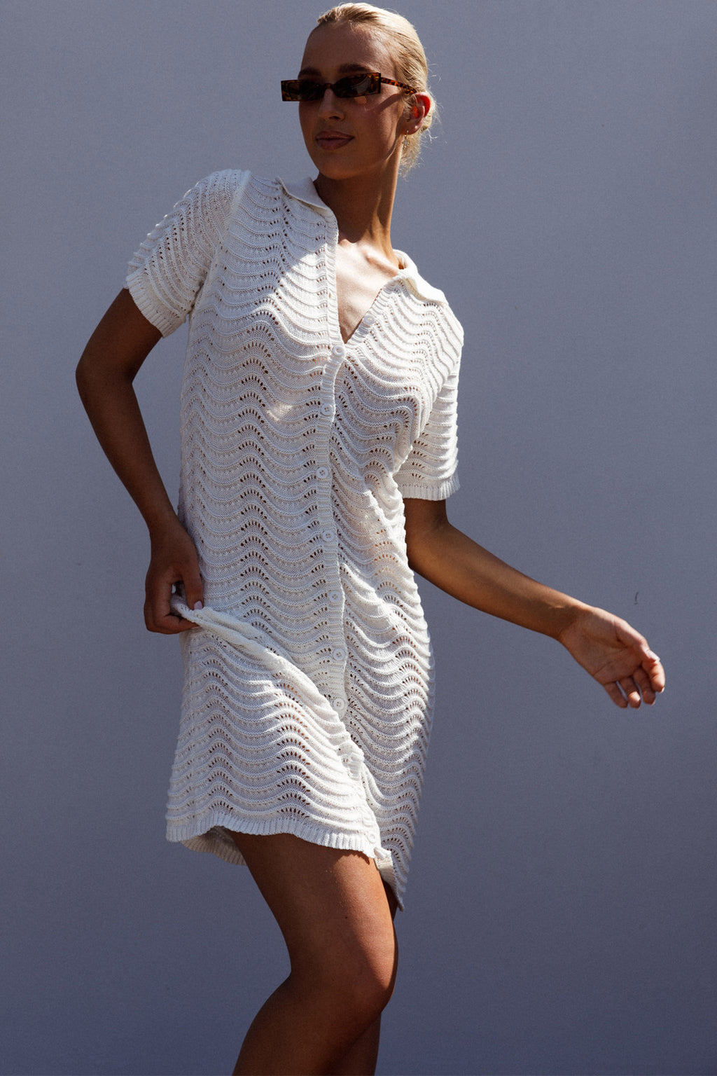 Glennon B Crochet Shirt Dress White by Selfie Leslie Australia