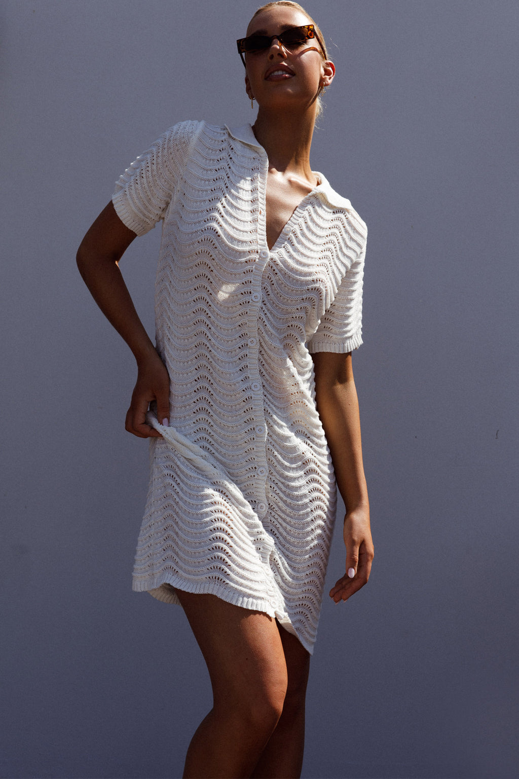 Glennon B Crochet Shirt Dress White by Selfie Leslie Australia