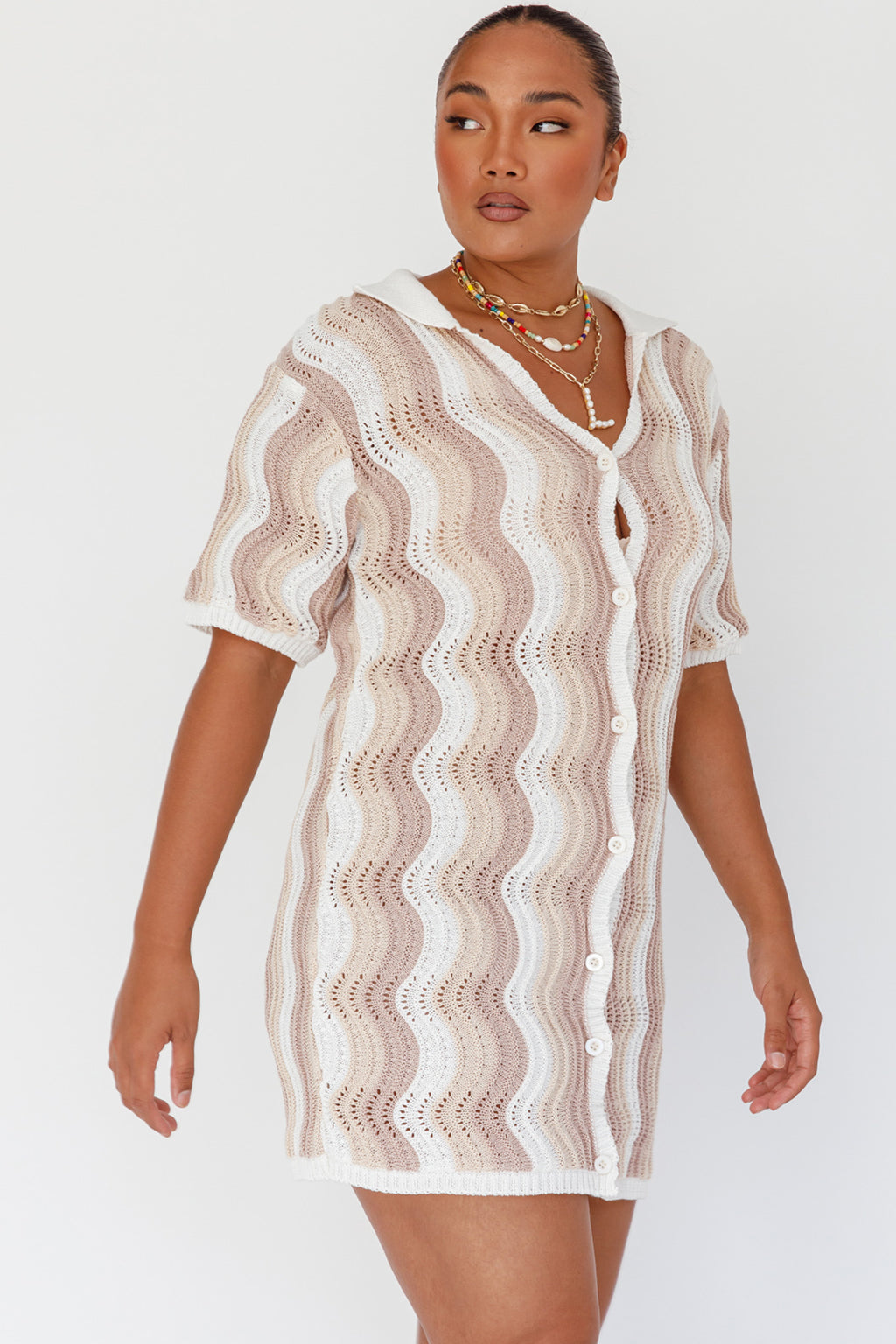 Glennon Crochet Shirt Dress Beige by Selfie Leslie Australia