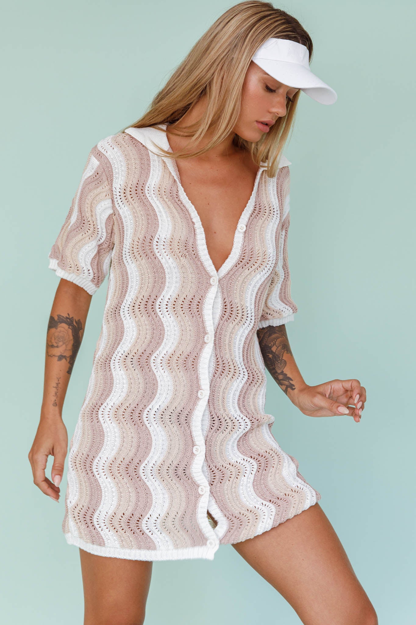 Glennon Crochet Shirt Dress Beige by Selfie Leslie Australia