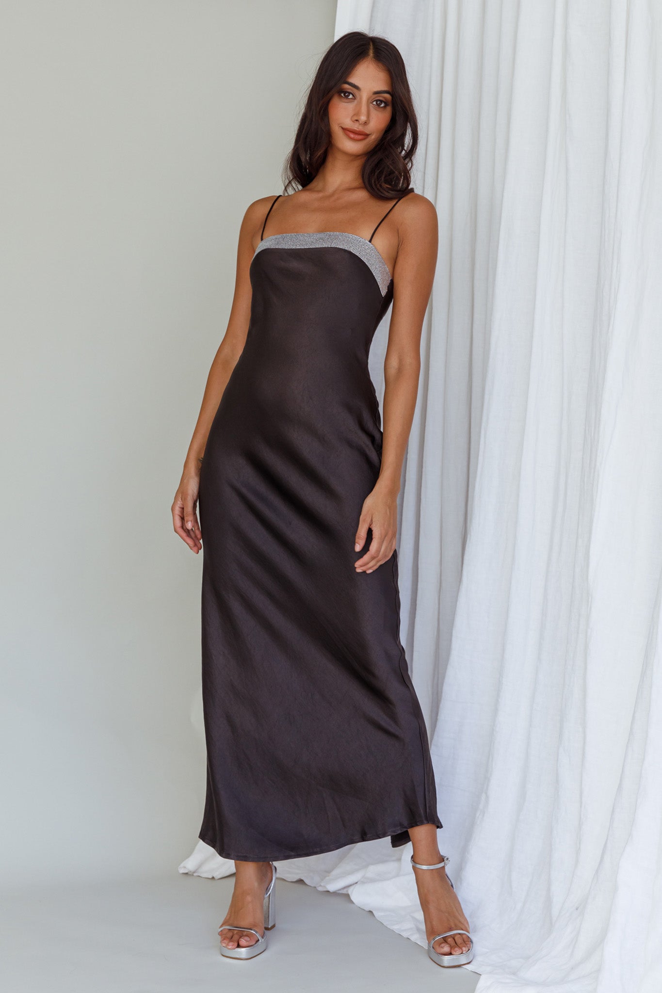 Making Headlines Diamante Neckline Maxi Dress Black by Selfie Leslie Australia