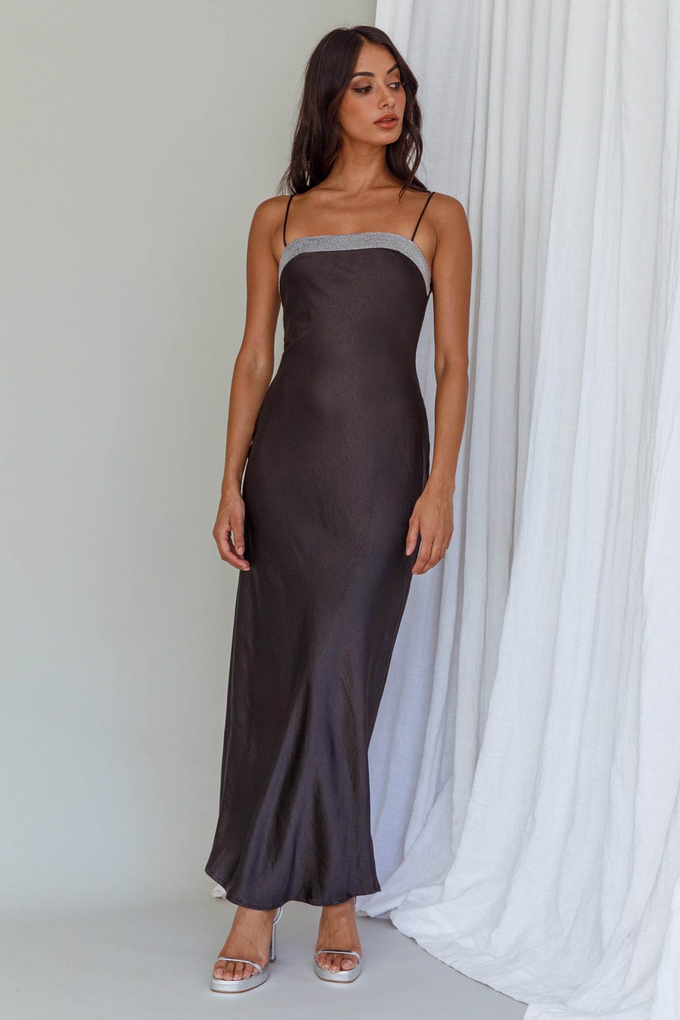 Making Headlines Diamante Neckline Maxi Dress Black by Selfie Leslie Australia