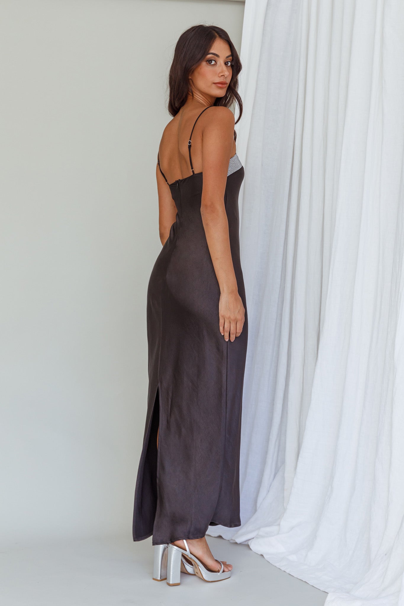 Making Headlines Diamante Neckline Maxi Dress Black by Selfie Leslie Australia