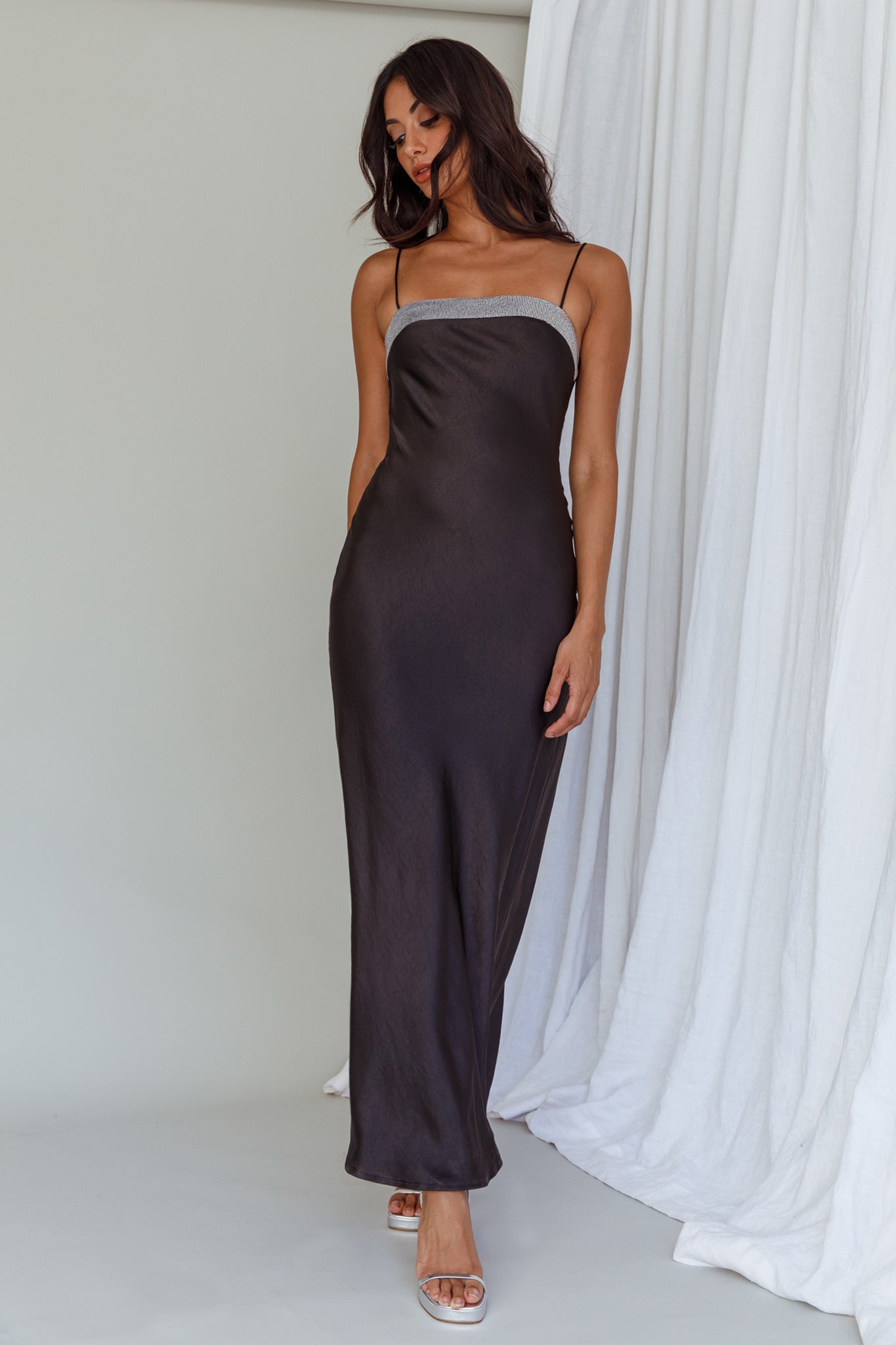 Making Headlines Diamante Neckline Maxi Dress Black by Selfie Leslie Australia