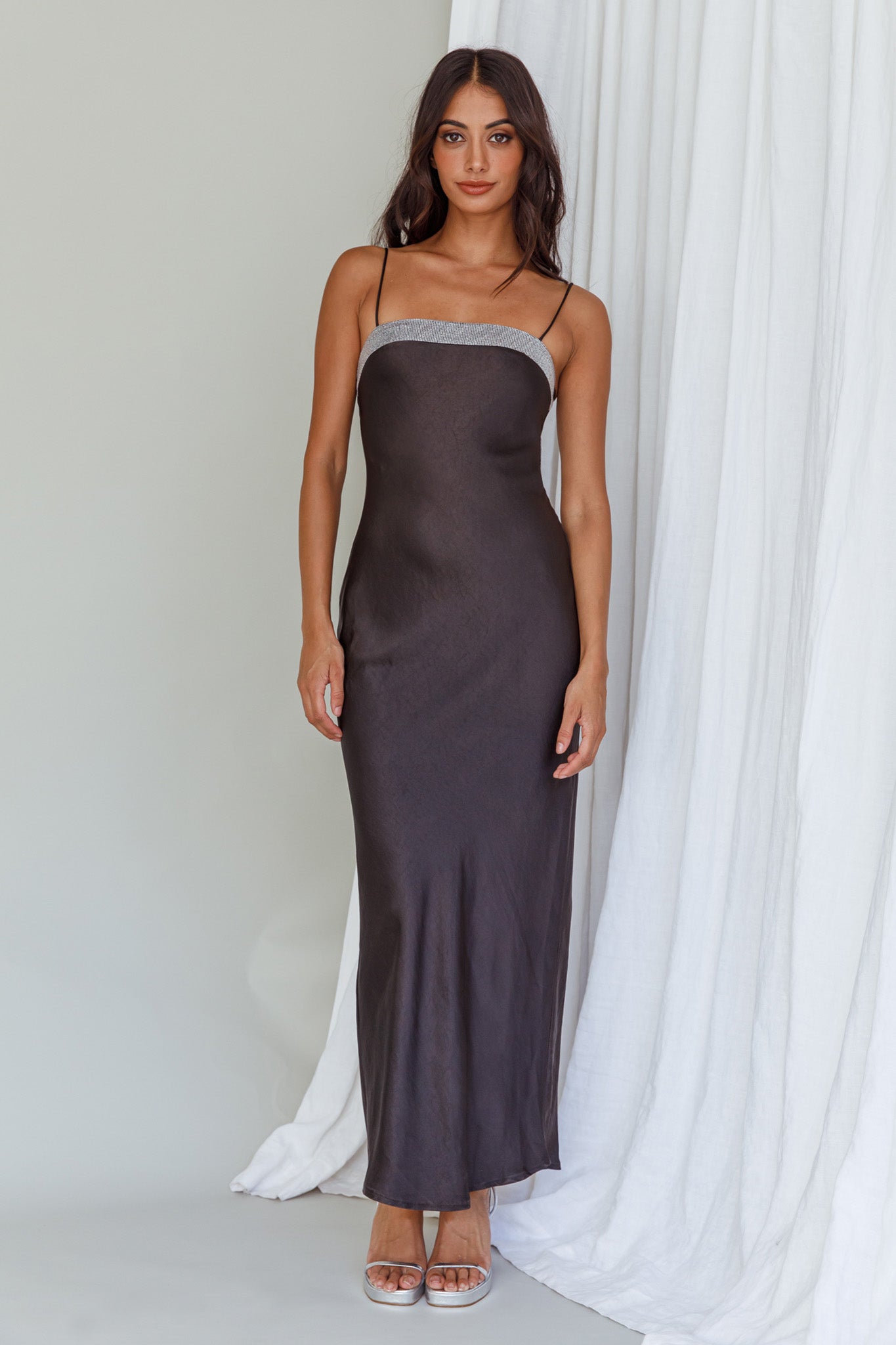 Making Headlines Diamante Neckline Maxi Dress Black by Selfie Leslie Australia