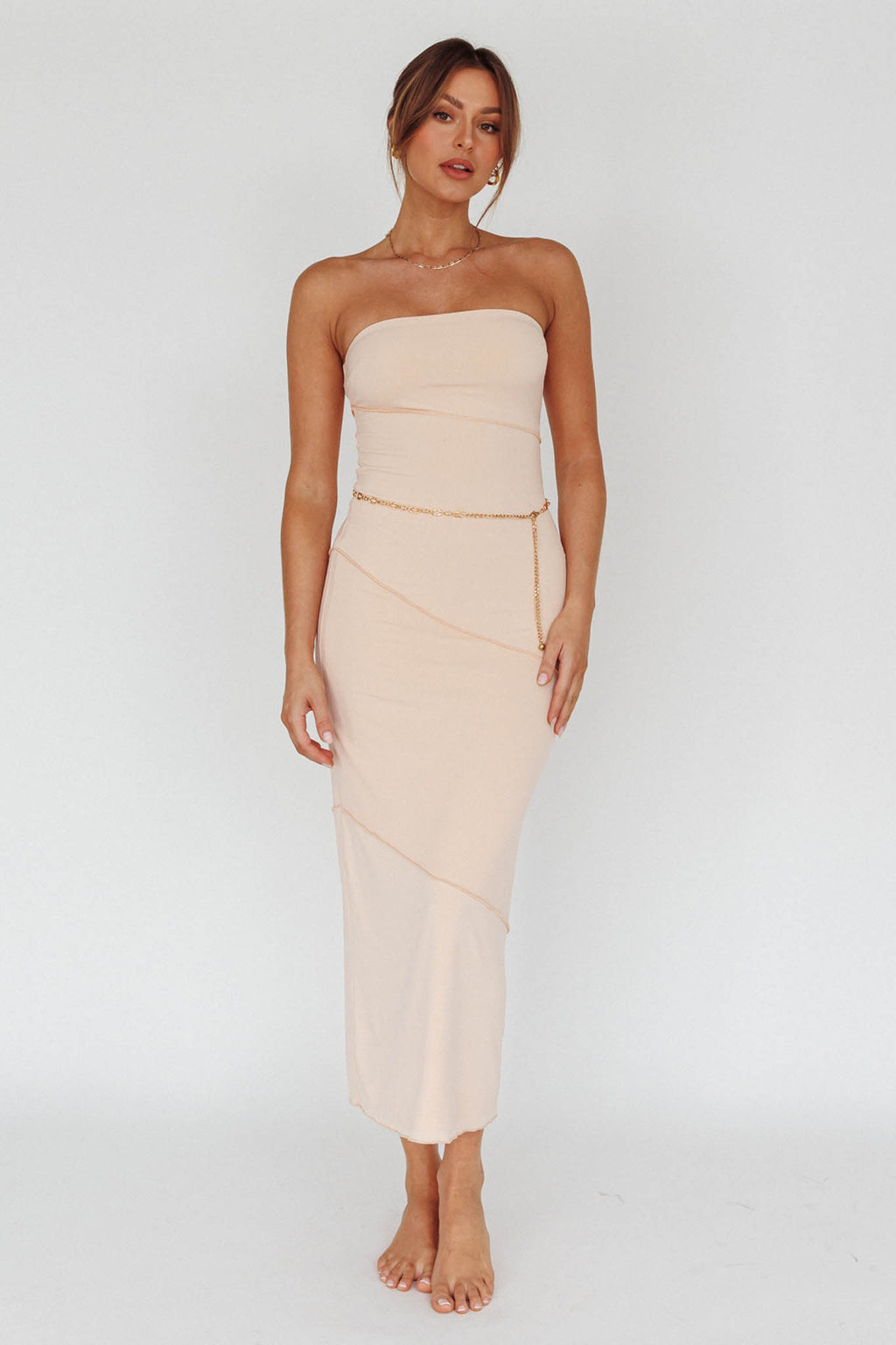Making Headlines Strapless Midi Dress Cream by Selfie Leslie Australia