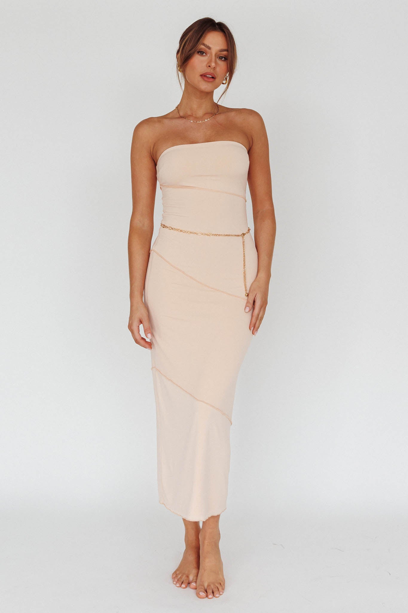 Making Headlines Strapless Midi Dress Cream by Selfie Leslie Australia