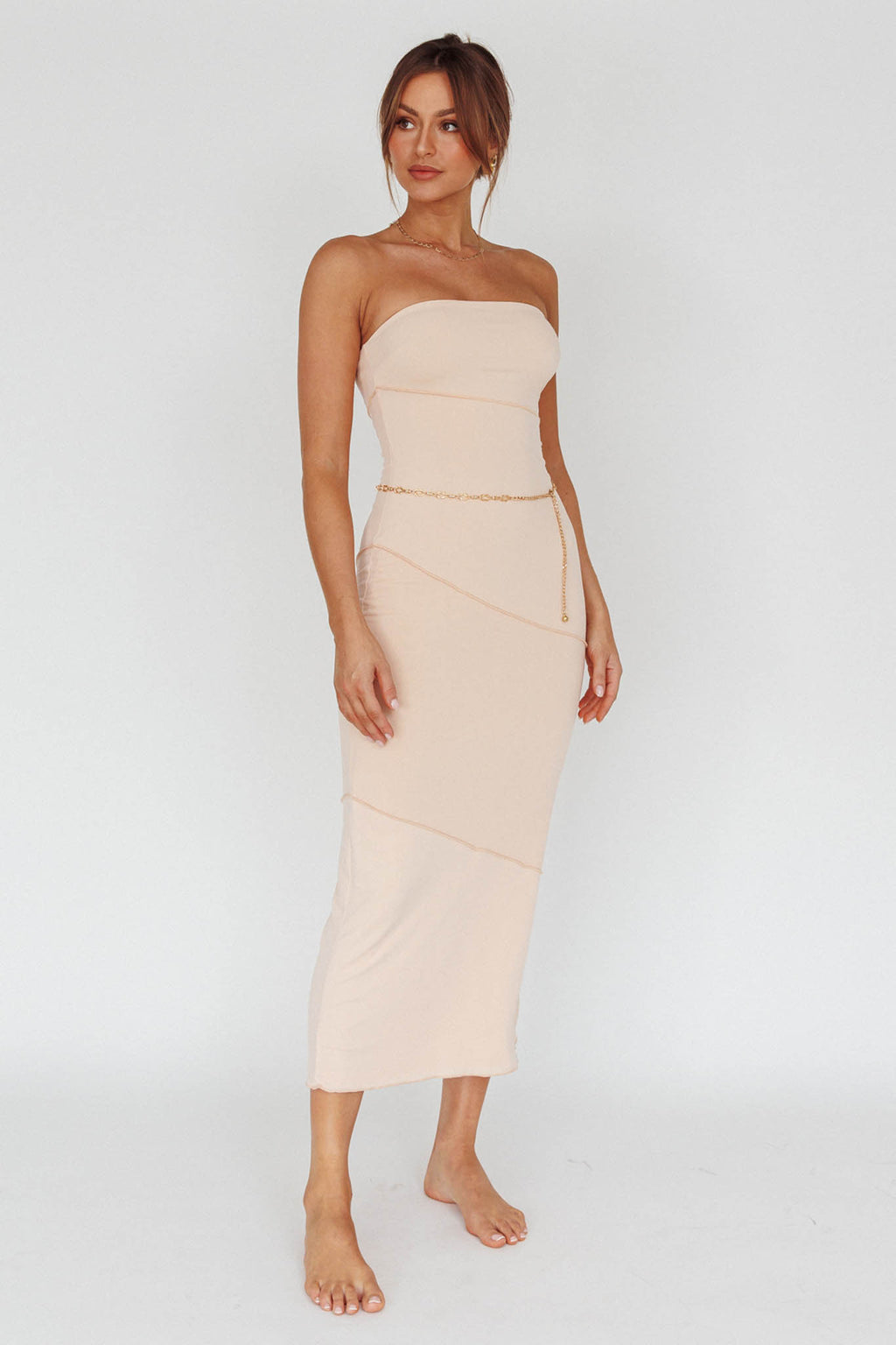 Making Headlines Strapless Midi Dress Cream by Selfie Leslie Australia