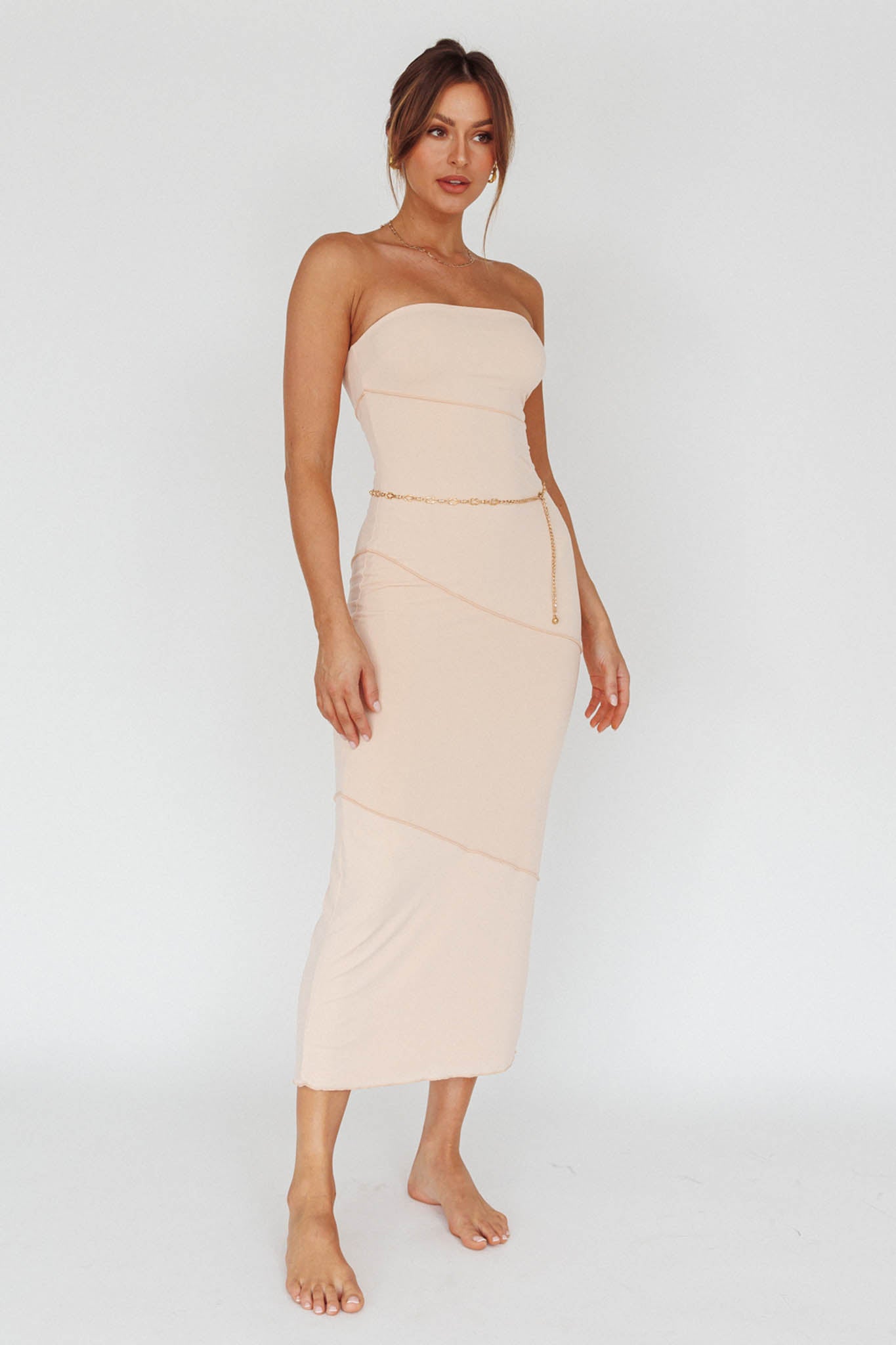 Making Headlines Strapless Midi Dress Cream by Selfie Leslie Australia