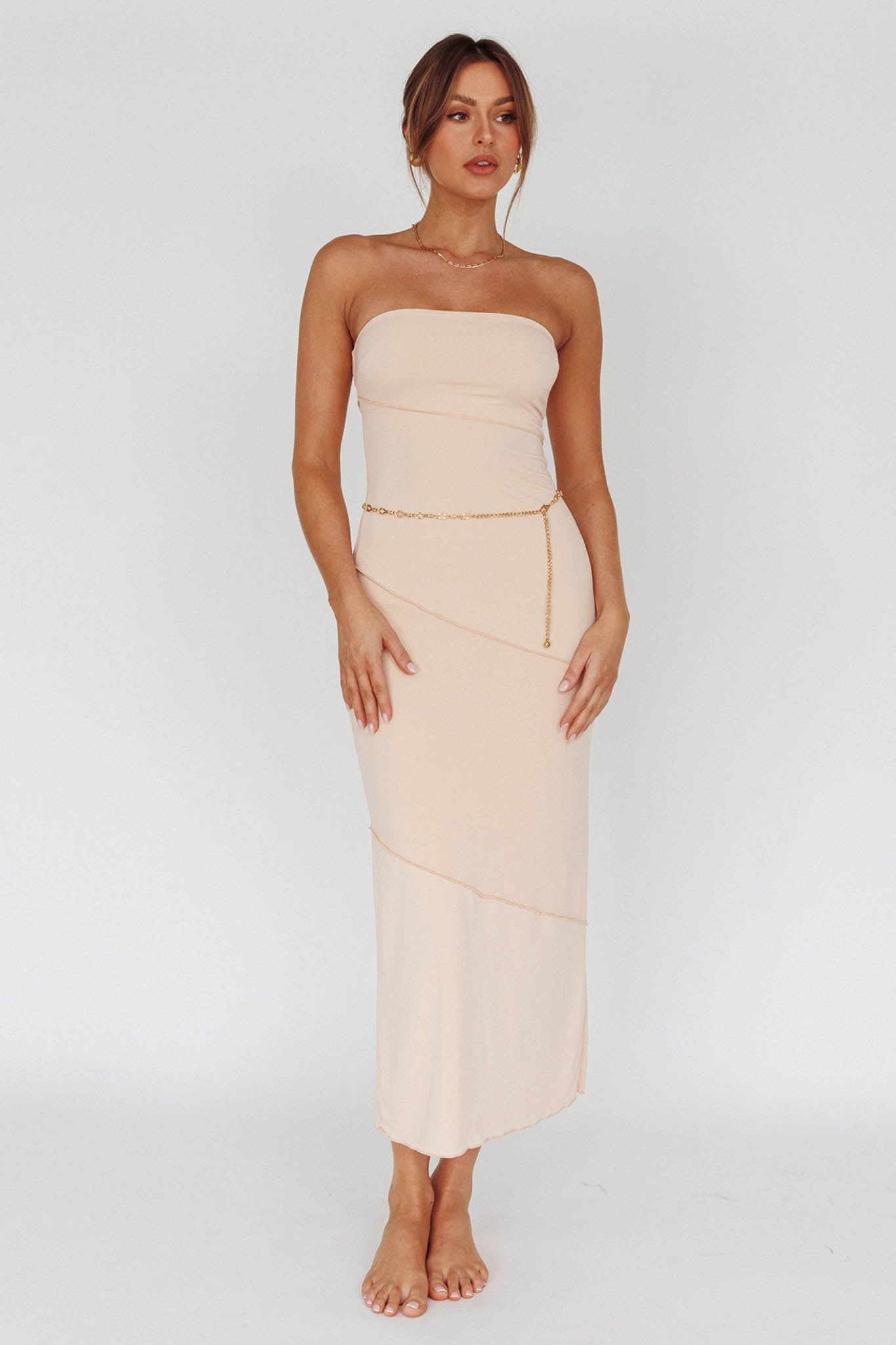 Making Headlines Strapless Midi Dress Cream by Selfie Leslie Australia