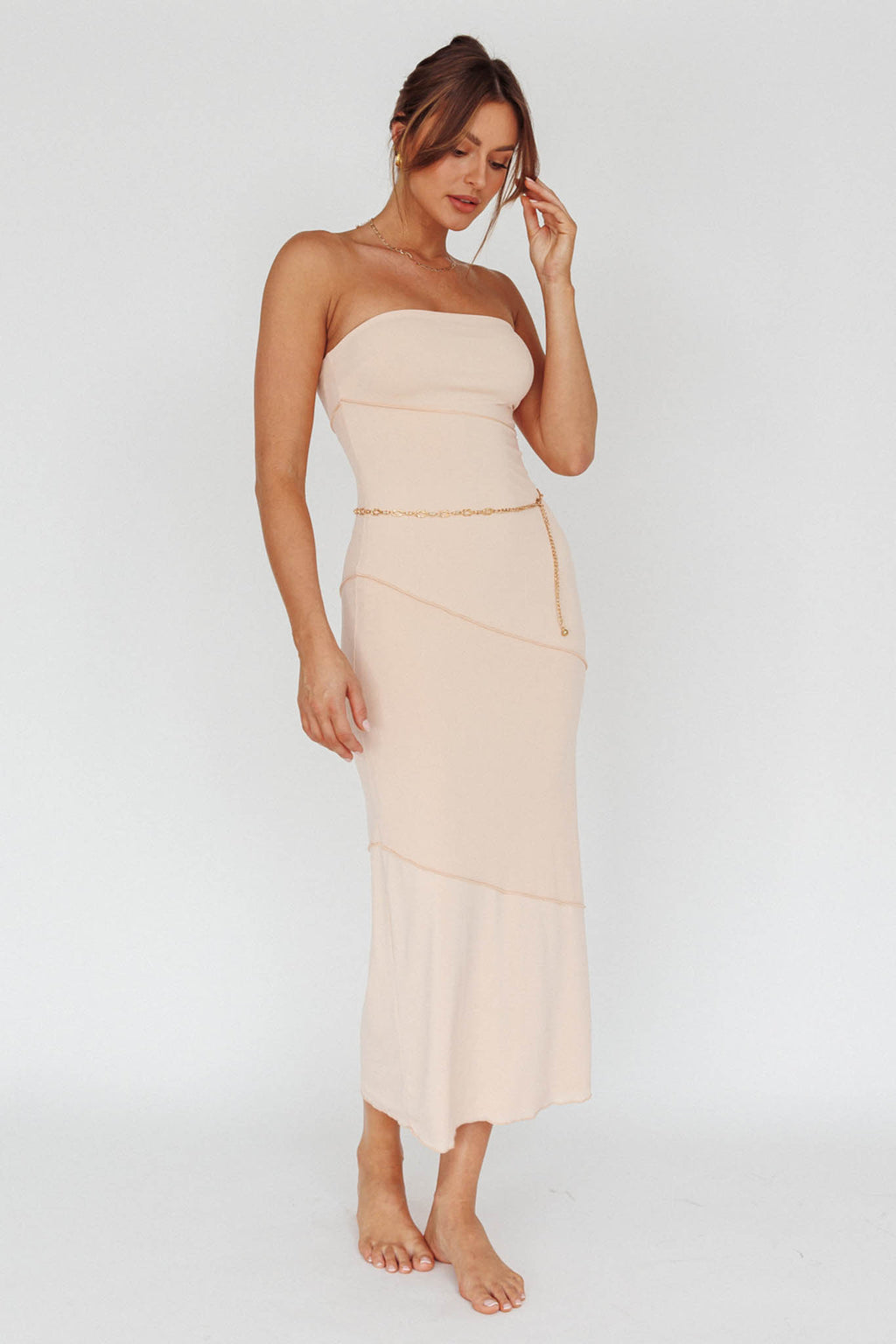 Making Headlines Strapless Midi Dress Cream by Selfie Leslie Australia