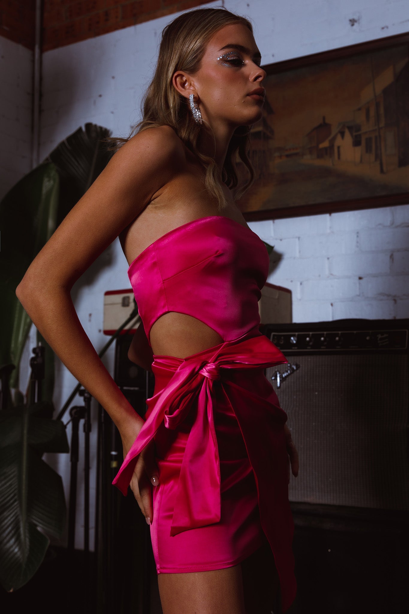 Eyes For You Waist Tie Mini Dress Fuchsia by Selfie Leslie