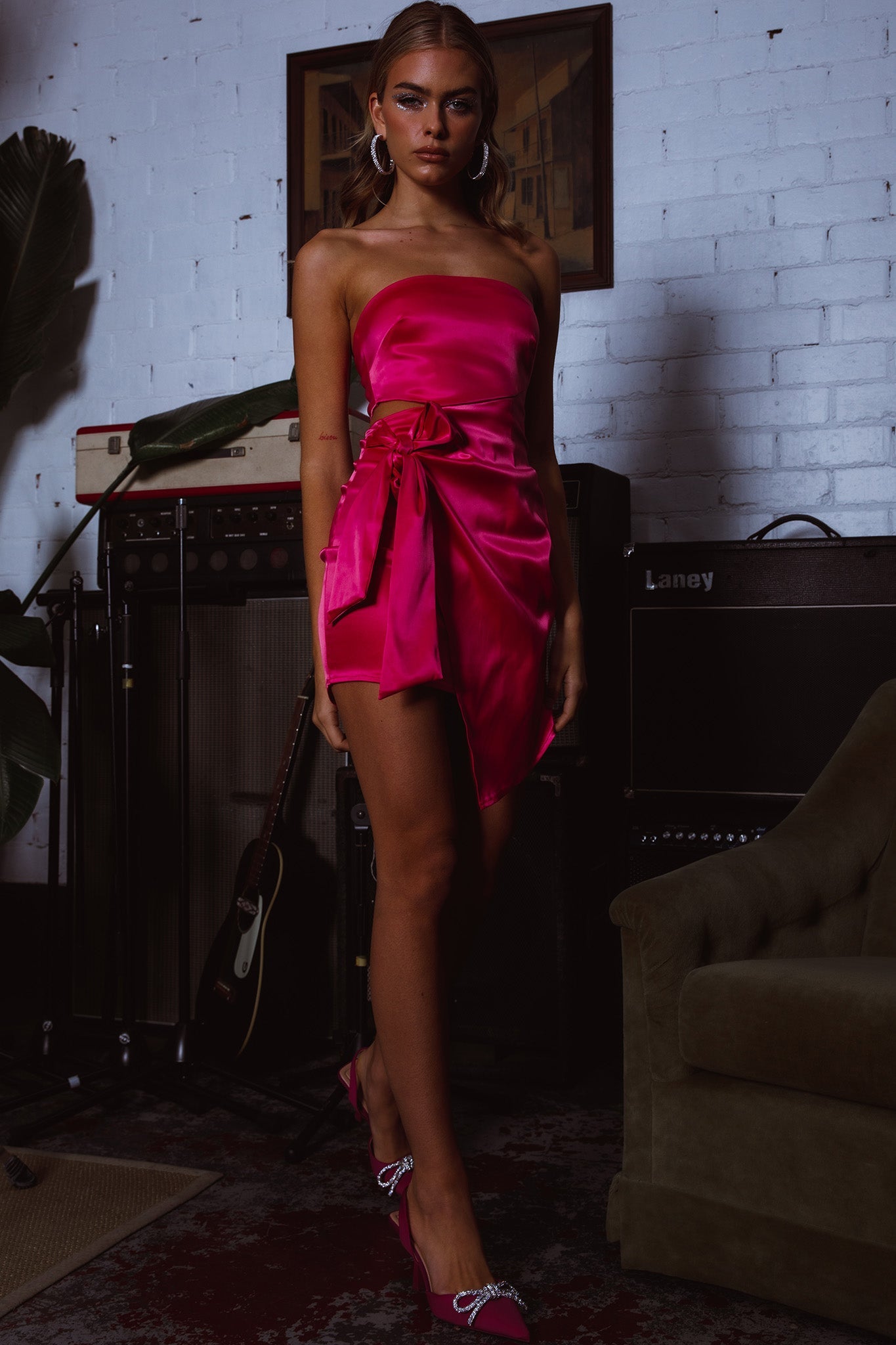 Eyes For You Waist Tie Mini Dress Fuchsia by Selfie Leslie