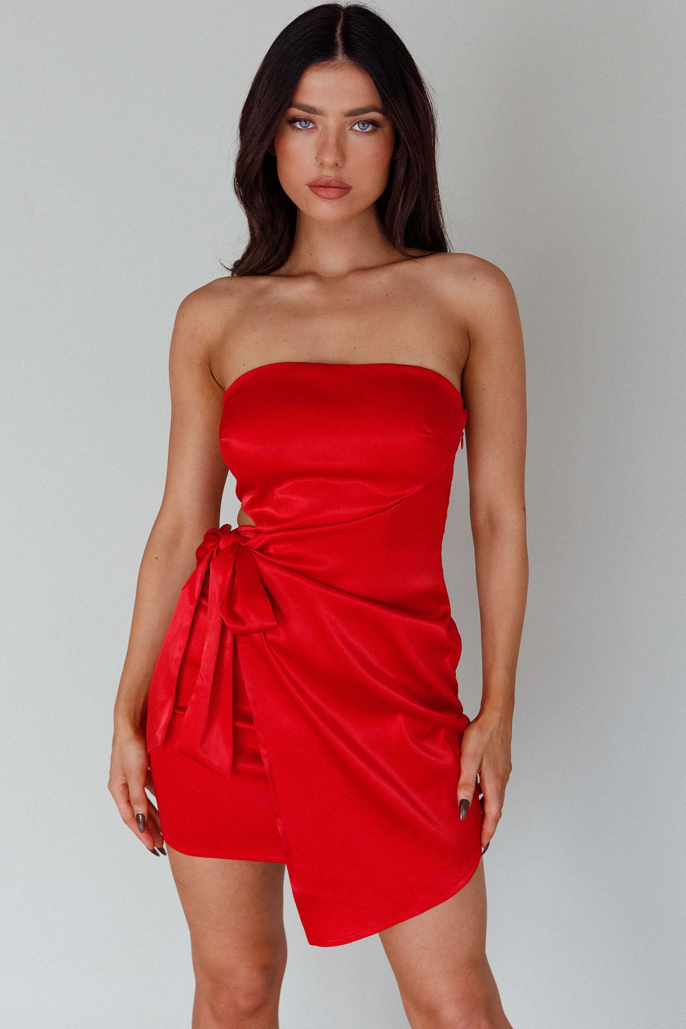 Eyes For You Waist Tie Mini Dress Red by Selfie Leslie Australia