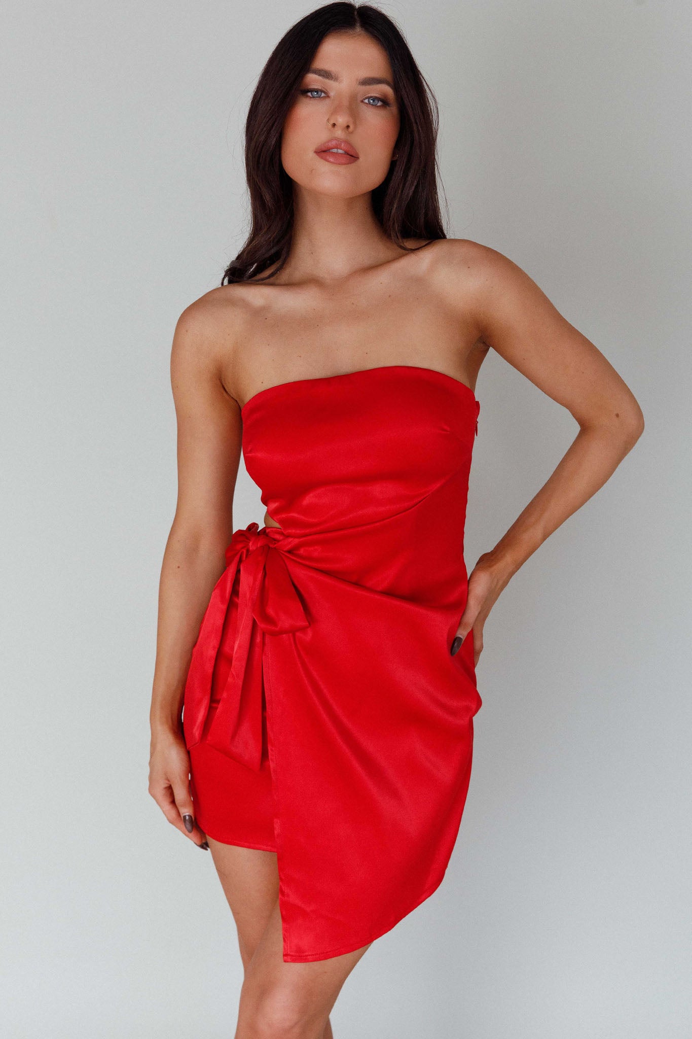Eyes For You Waist Tie Mini Dress Red by Selfie Leslie Australia