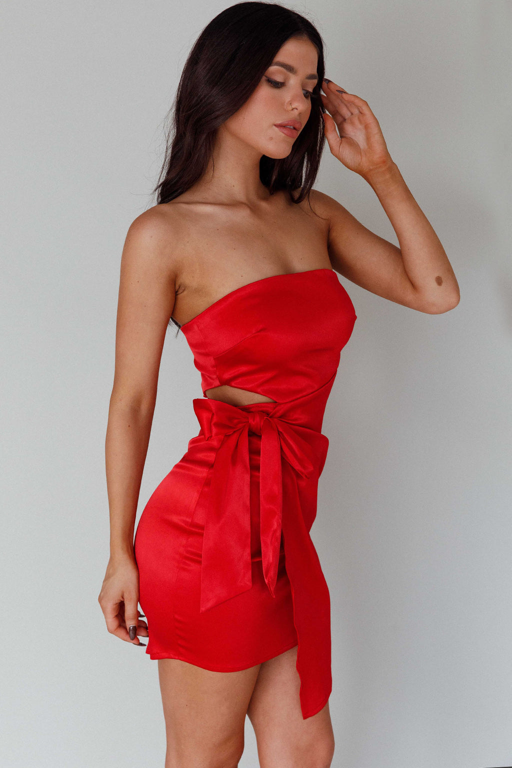 Eyes For You Waist Tie Mini Dress Red by Selfie Leslie Australia