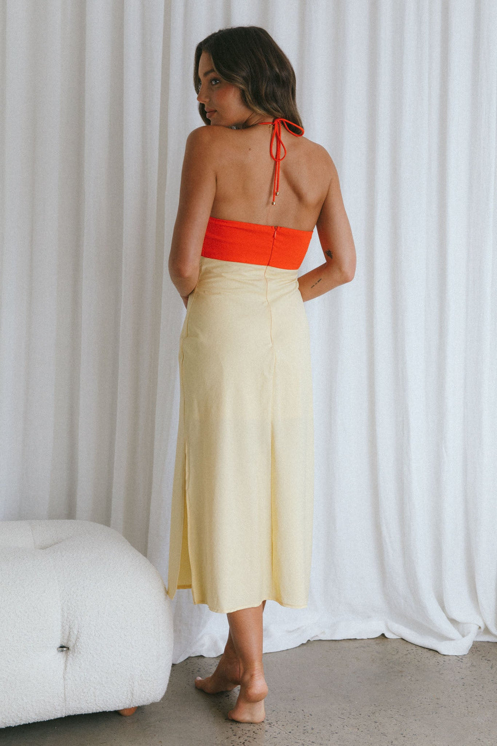 Prue Halterneck Midi Dress Orange by Selfie Leslie