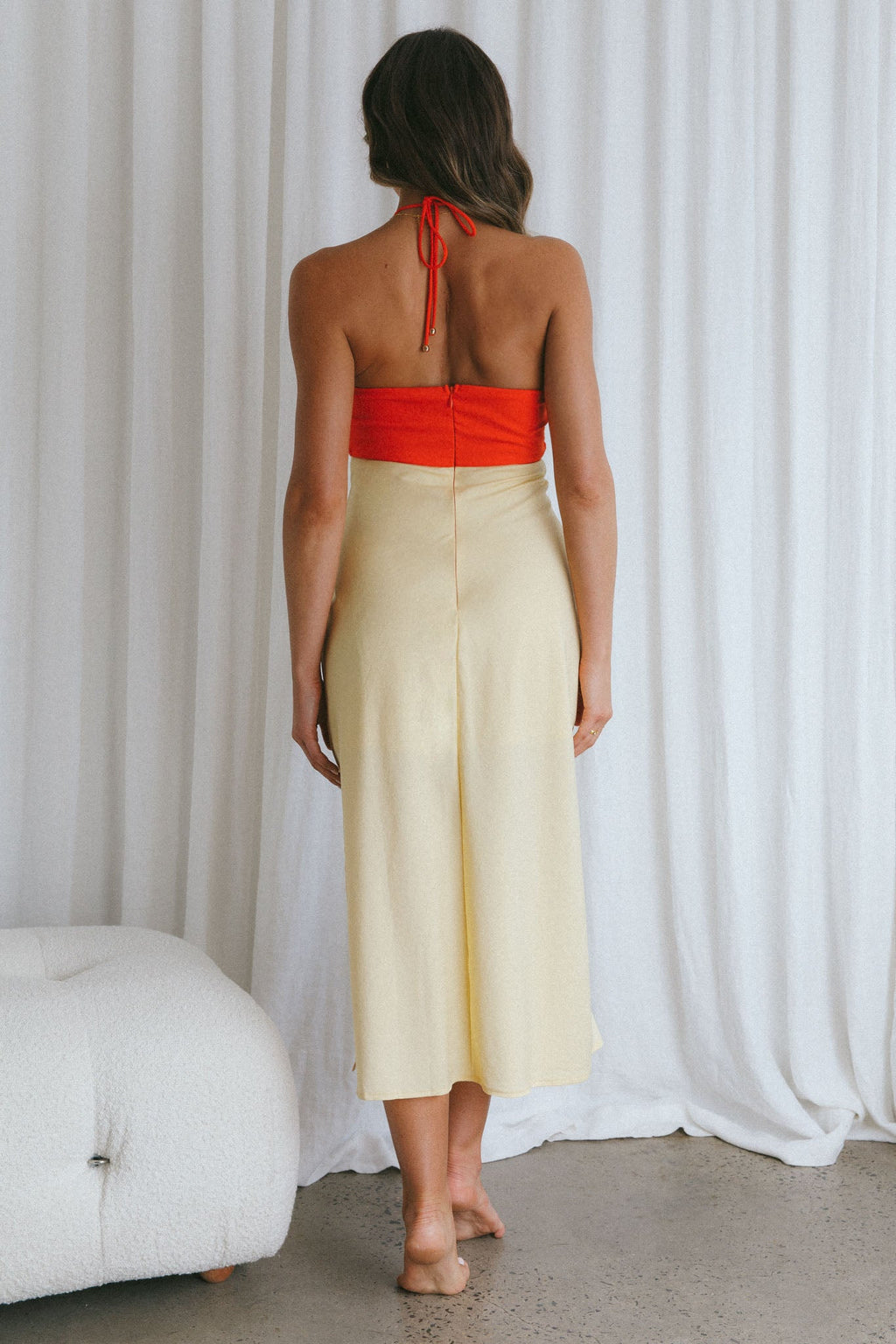 Prue Halterneck Midi Dress Orange by Selfie Leslie