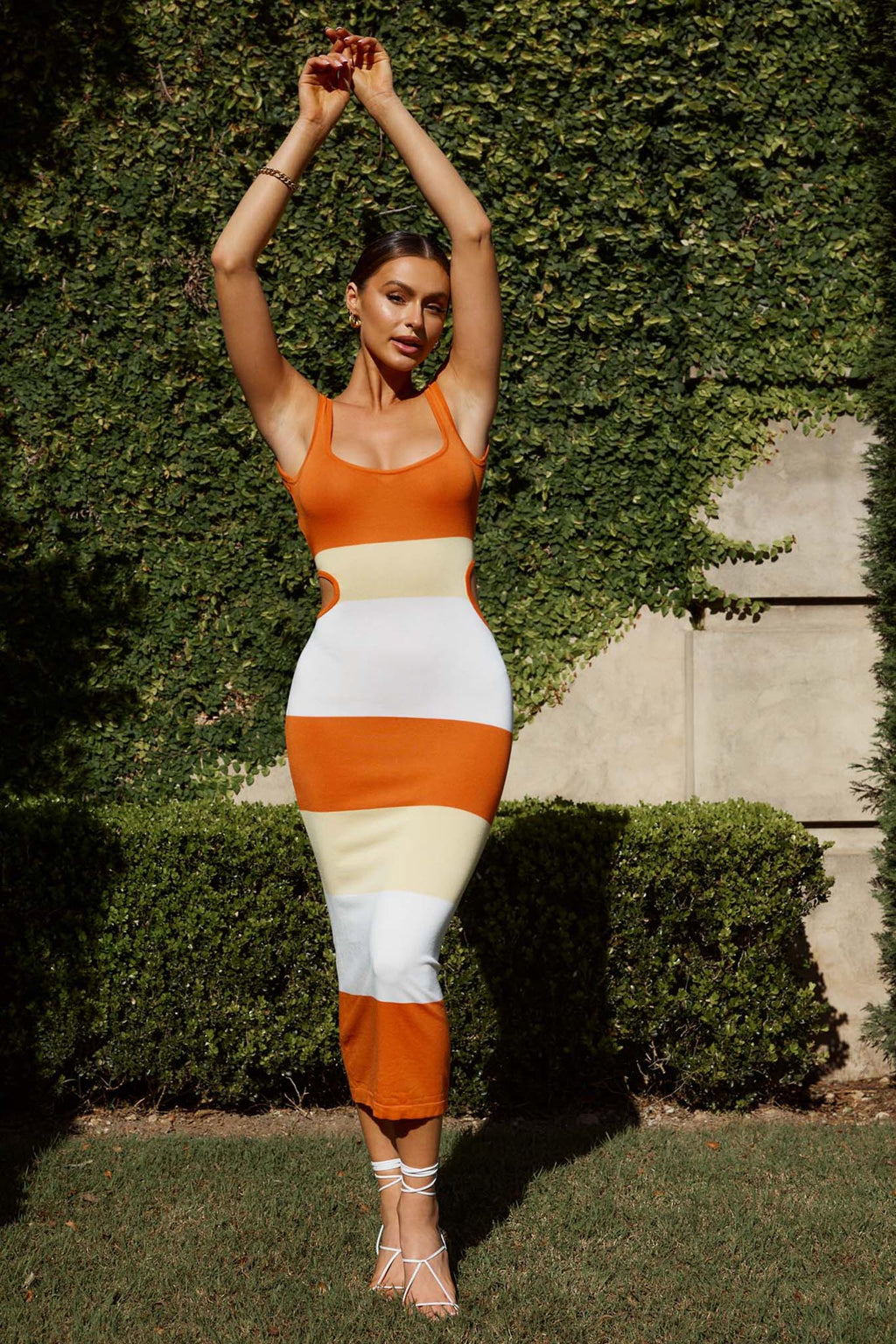Bristol Low Back Knit Dress Striped Orange by Selfie Leslie