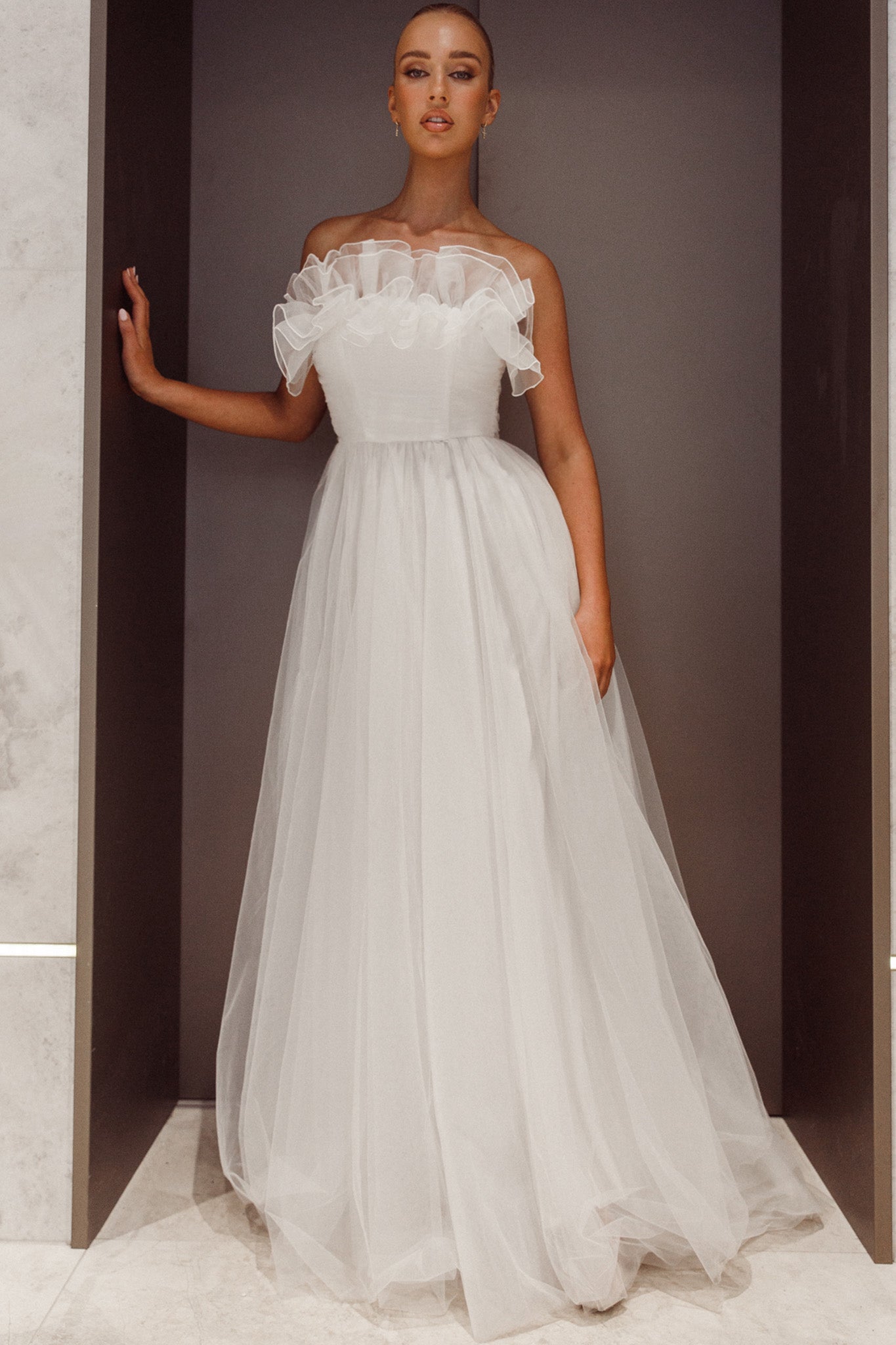 Marietha Organza Frill Maxi Dress White by Selfie Leslie Australia