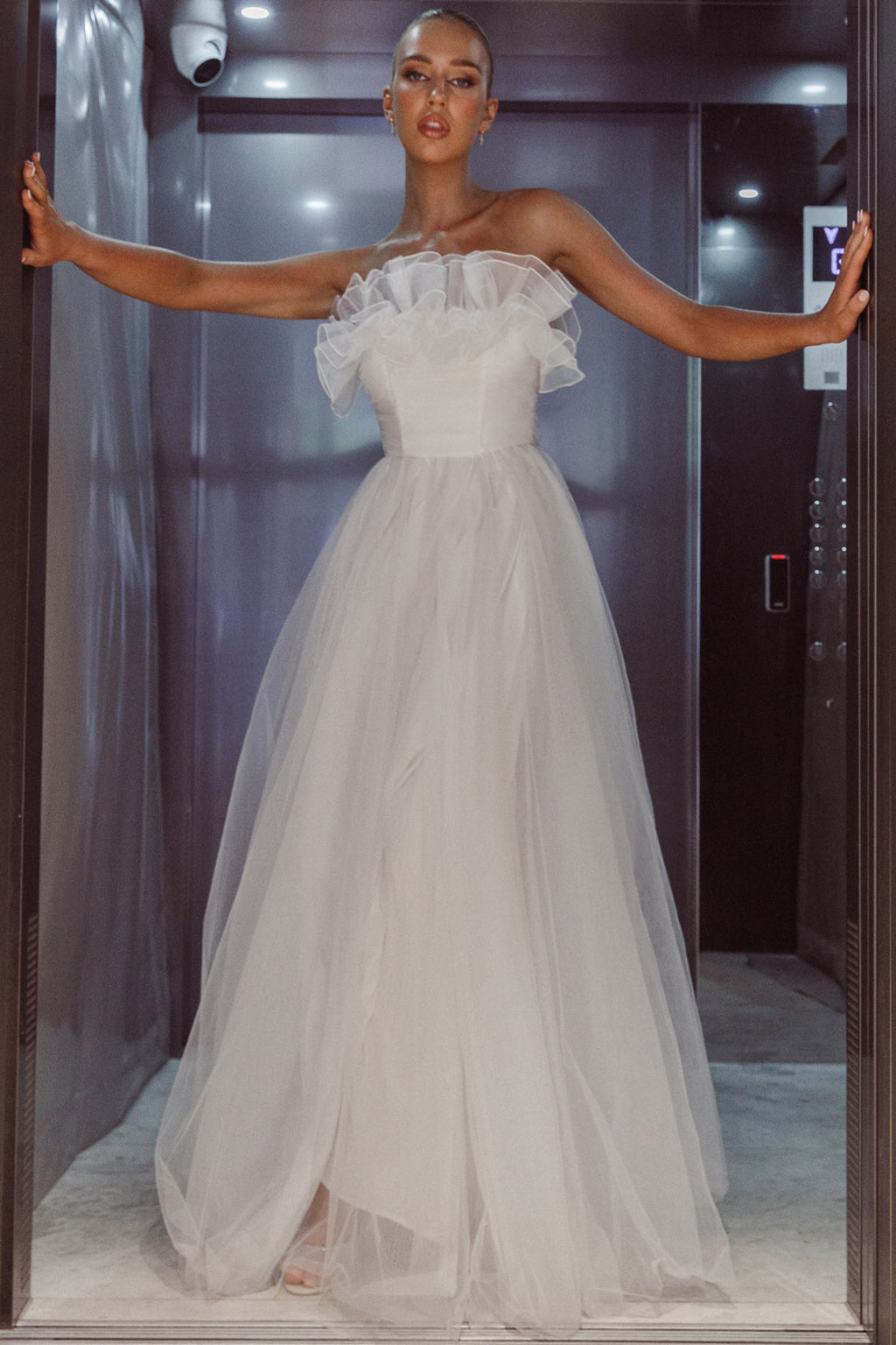 Marietha Organza Frill Maxi Dress White by Selfie Leslie Australia