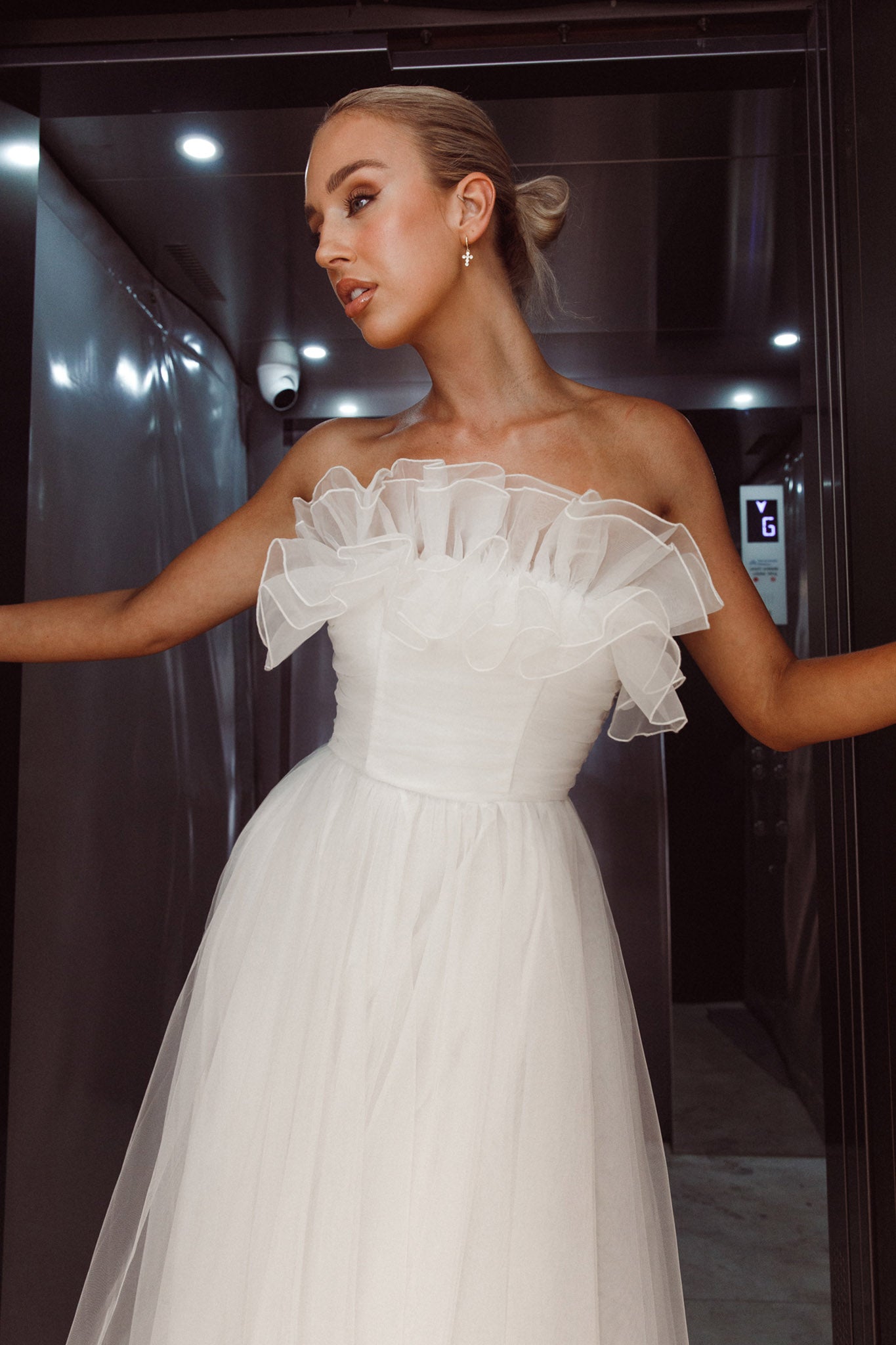 Marietha Organza Frill Maxi Dress White by Selfie Leslie Australia