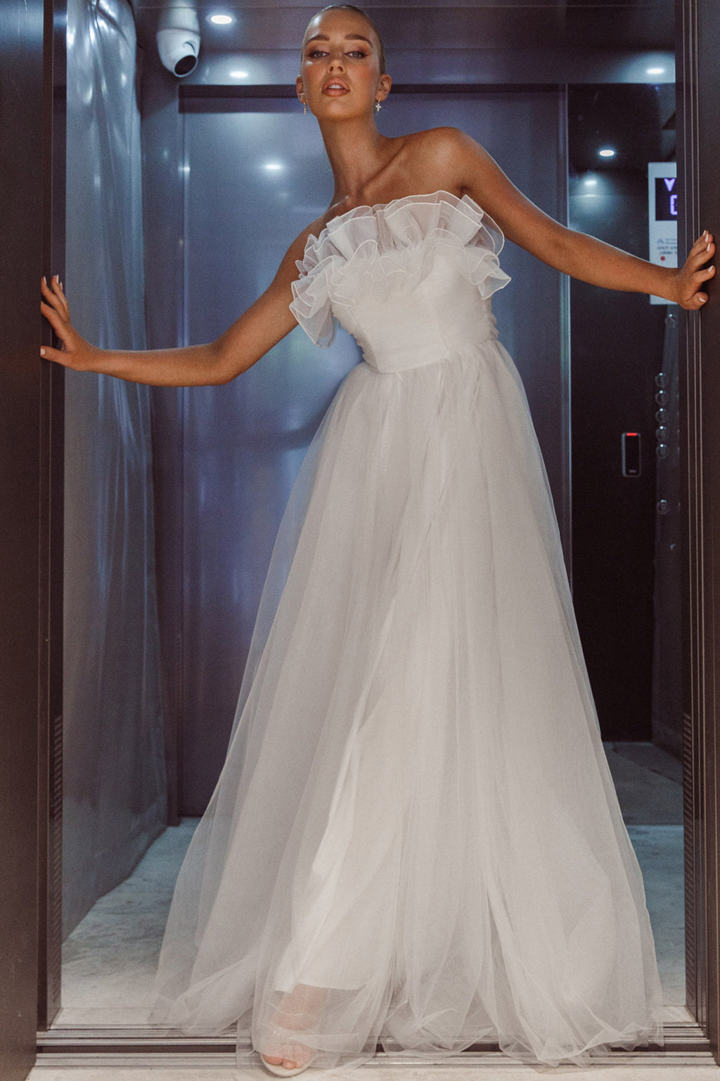 Marietha Organza Frill Maxi Dress White by Selfie Leslie Australia