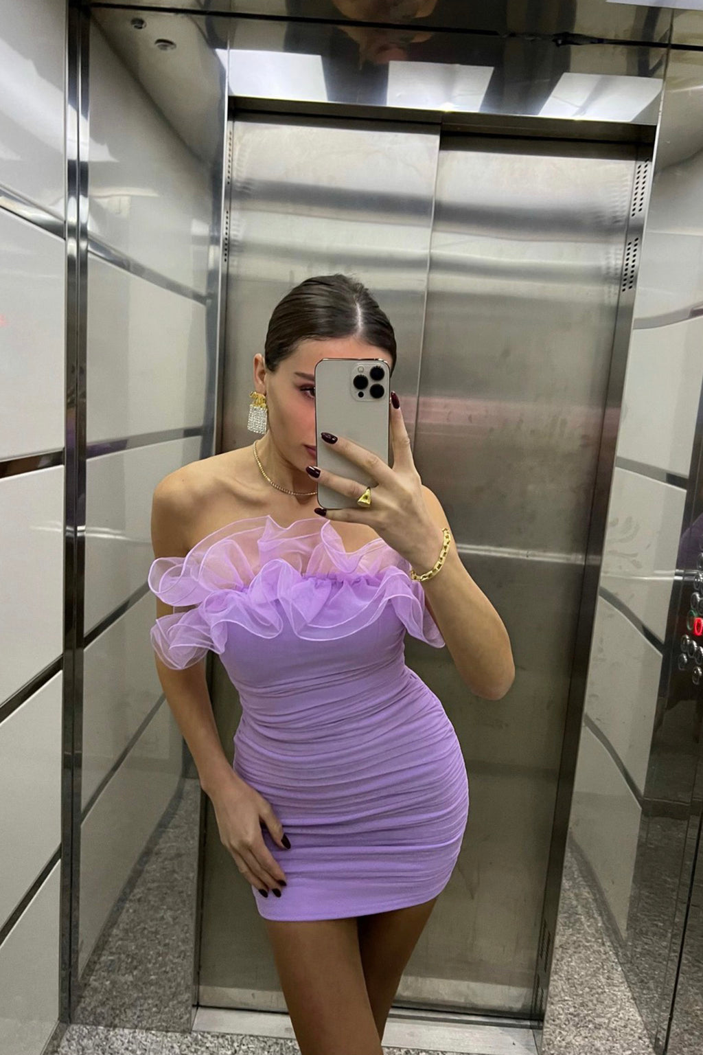Marietha Organza Frill Neckline Dress Lilac by Selfie Leslie Australia