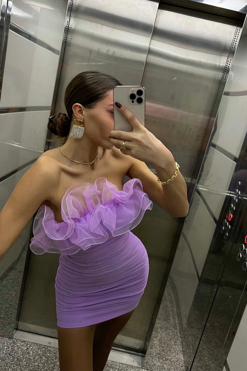 Marietha Organza Frill Neckline Dress Lilac by Selfie Leslie Australia
