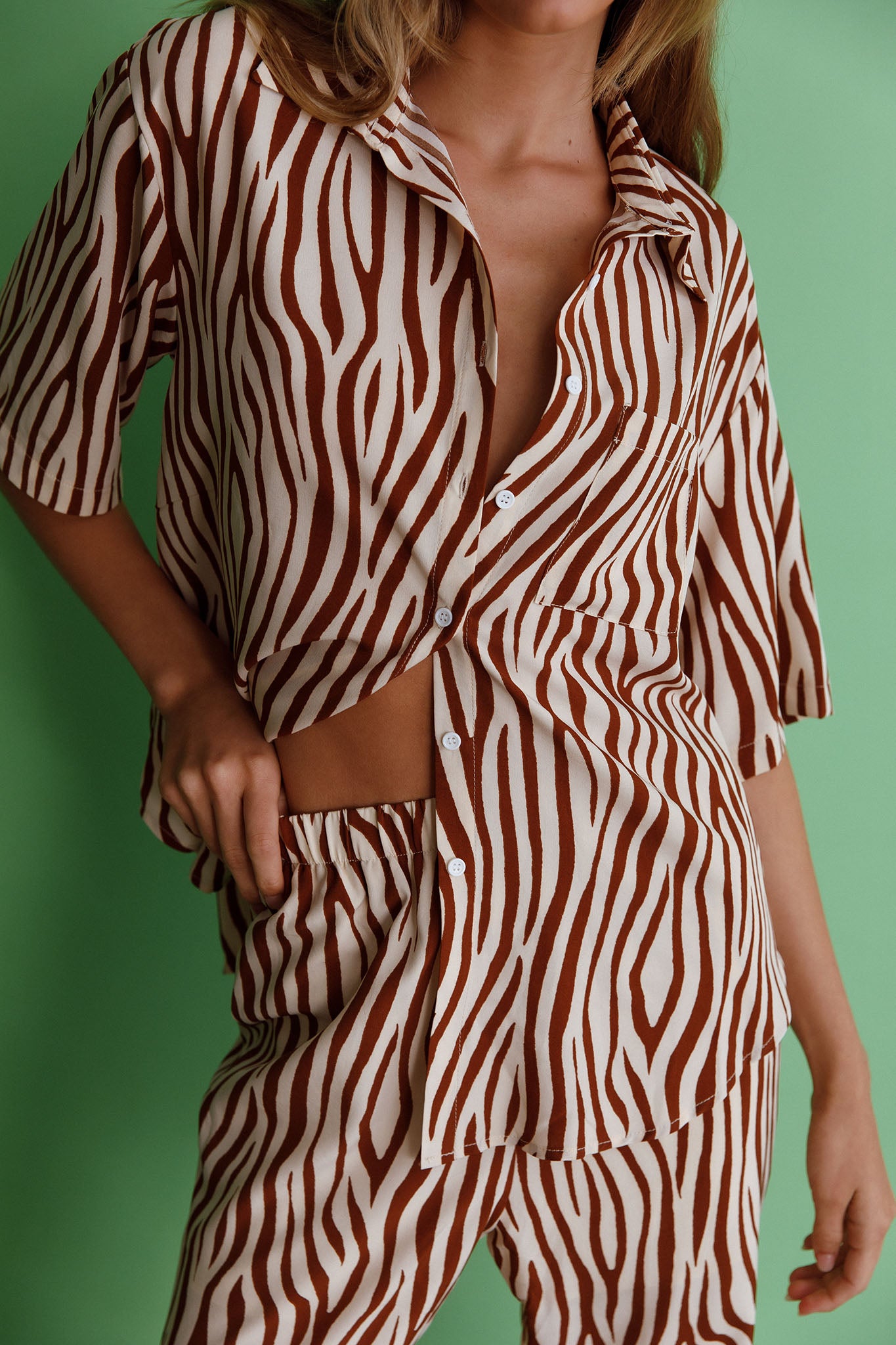 Just A Hunch Button Shirt Zebra Brown by Selfie Leslie Australia