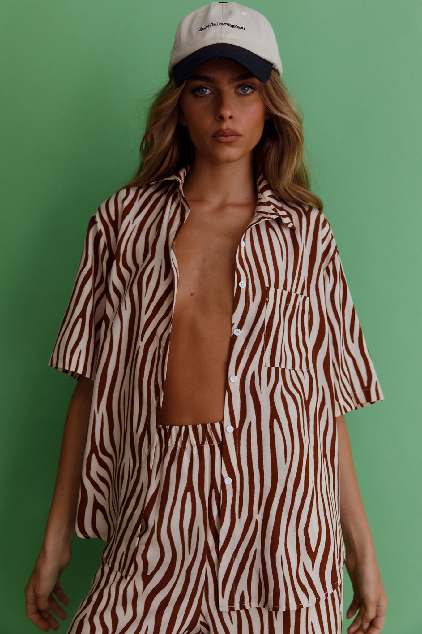 Just A Hunch Button Shirt Zebra Brown by Selfie Leslie Australia