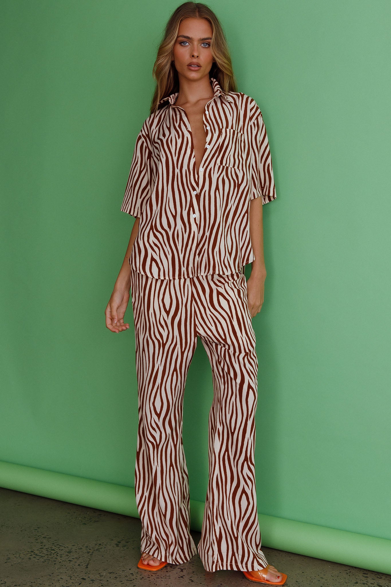 Just A Hunch Button Shirt Zebra Brown by Selfie Leslie Australia