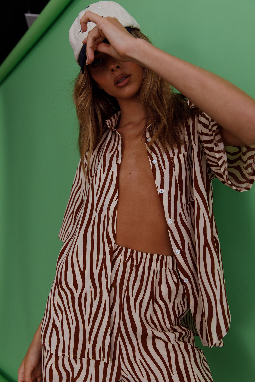 Just A Hunch Button Shirt Zebra Brown by Selfie Leslie Australia