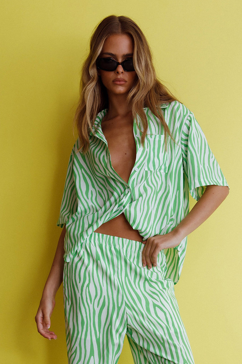 Just A Hunch Button Shirt Zebra Green by Selfie Leslie Australia