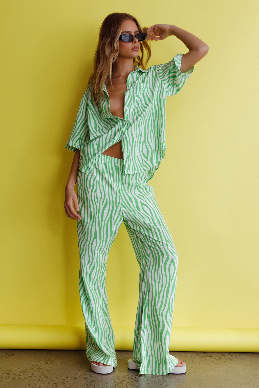 Just A Hunch Button Shirt Zebra Green by Selfie Leslie Australia