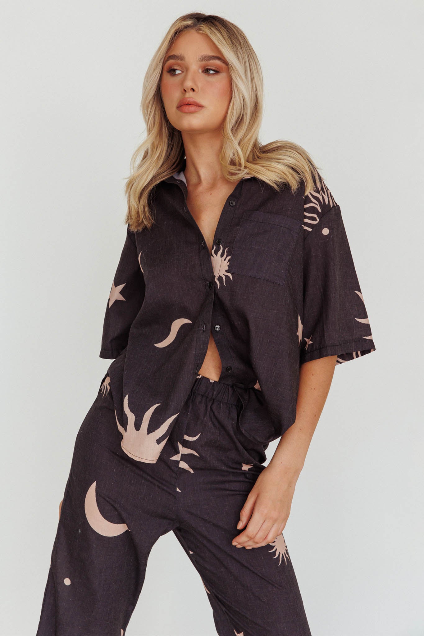 Just A Hunch Pants Sun Moon Black by Selfie Leslie Australia