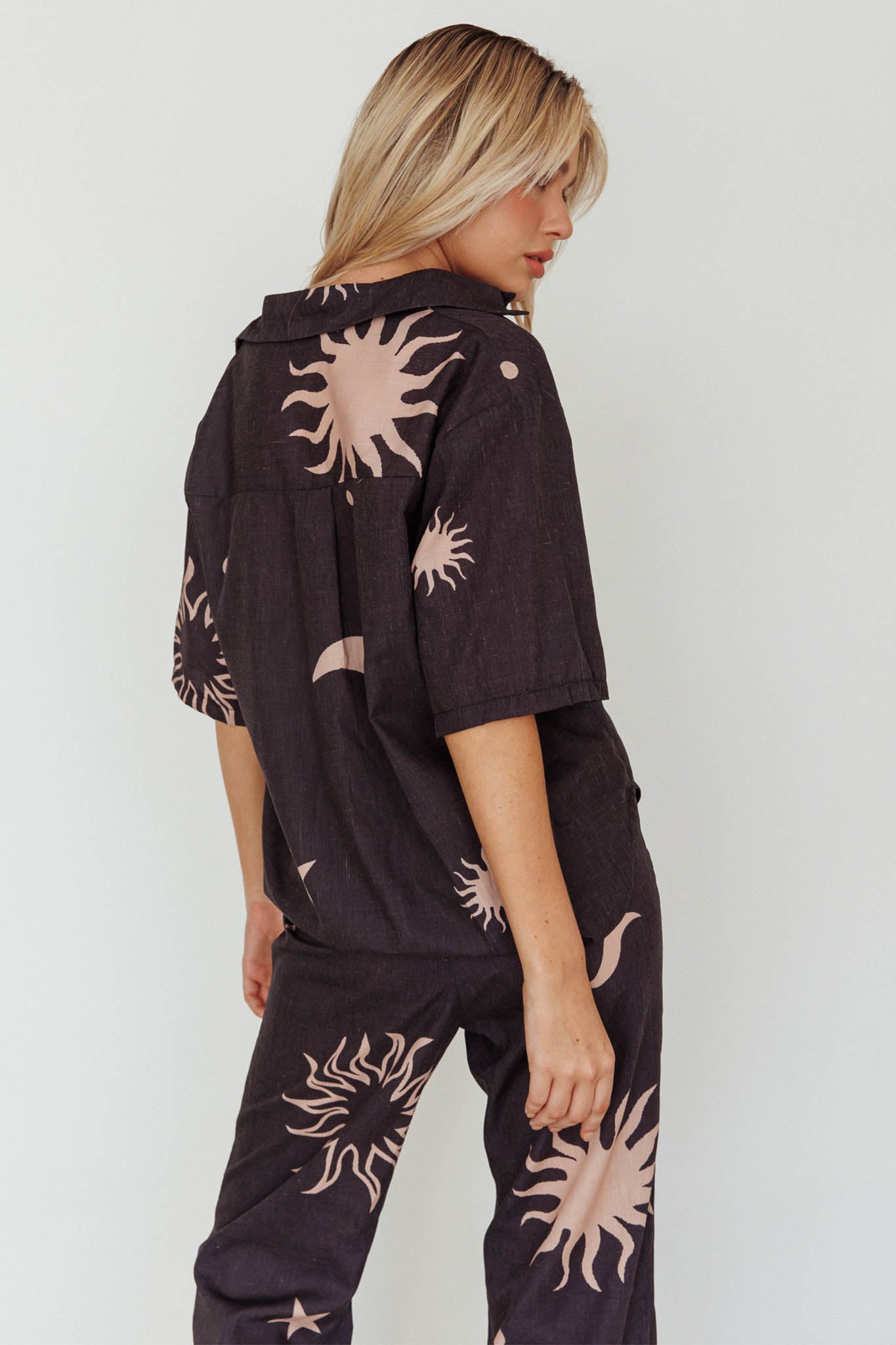 Just A Hunch Button Shirt Sun Moon Black by Selfie Leslie Australia