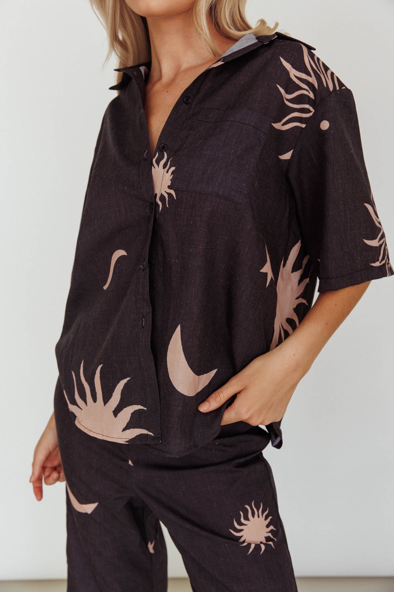 Just A Hunch Button Shirt Sun Moon Black by Selfie Leslie Australia