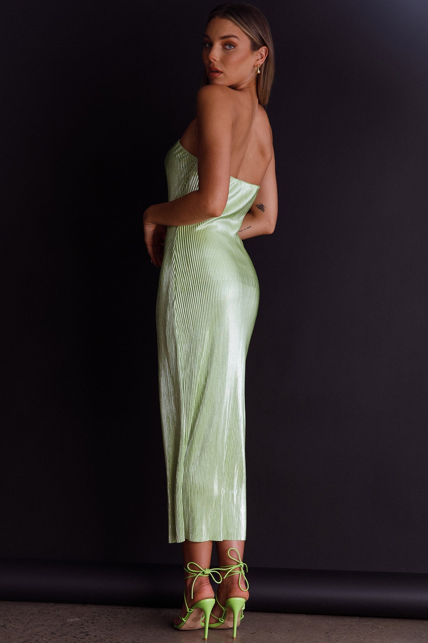 Shondra Accordion Pleat Tube Dress Lime by Selfie Leslie