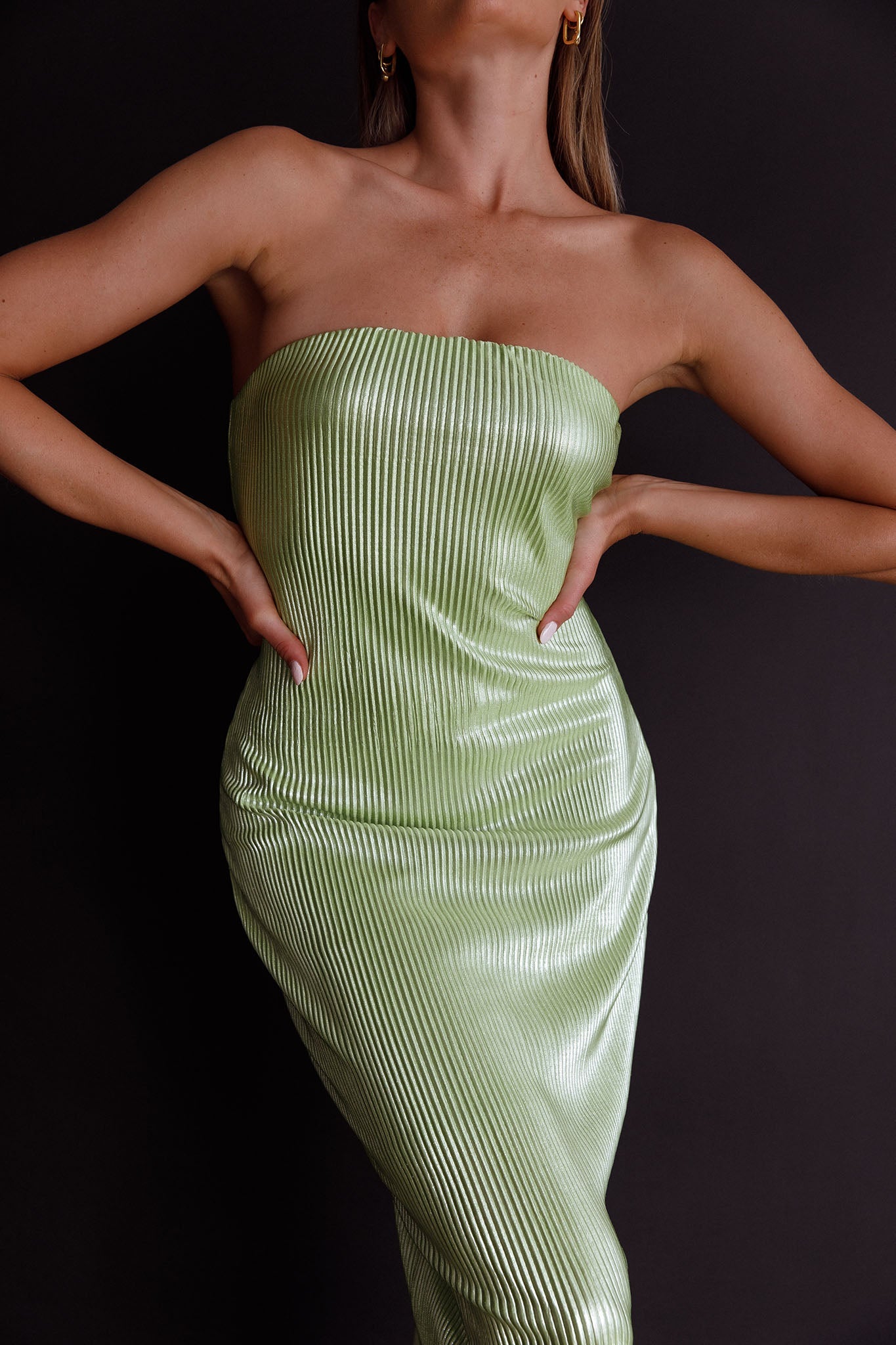 Shondra Accordion Pleat Tube Dress Lime by Selfie Leslie